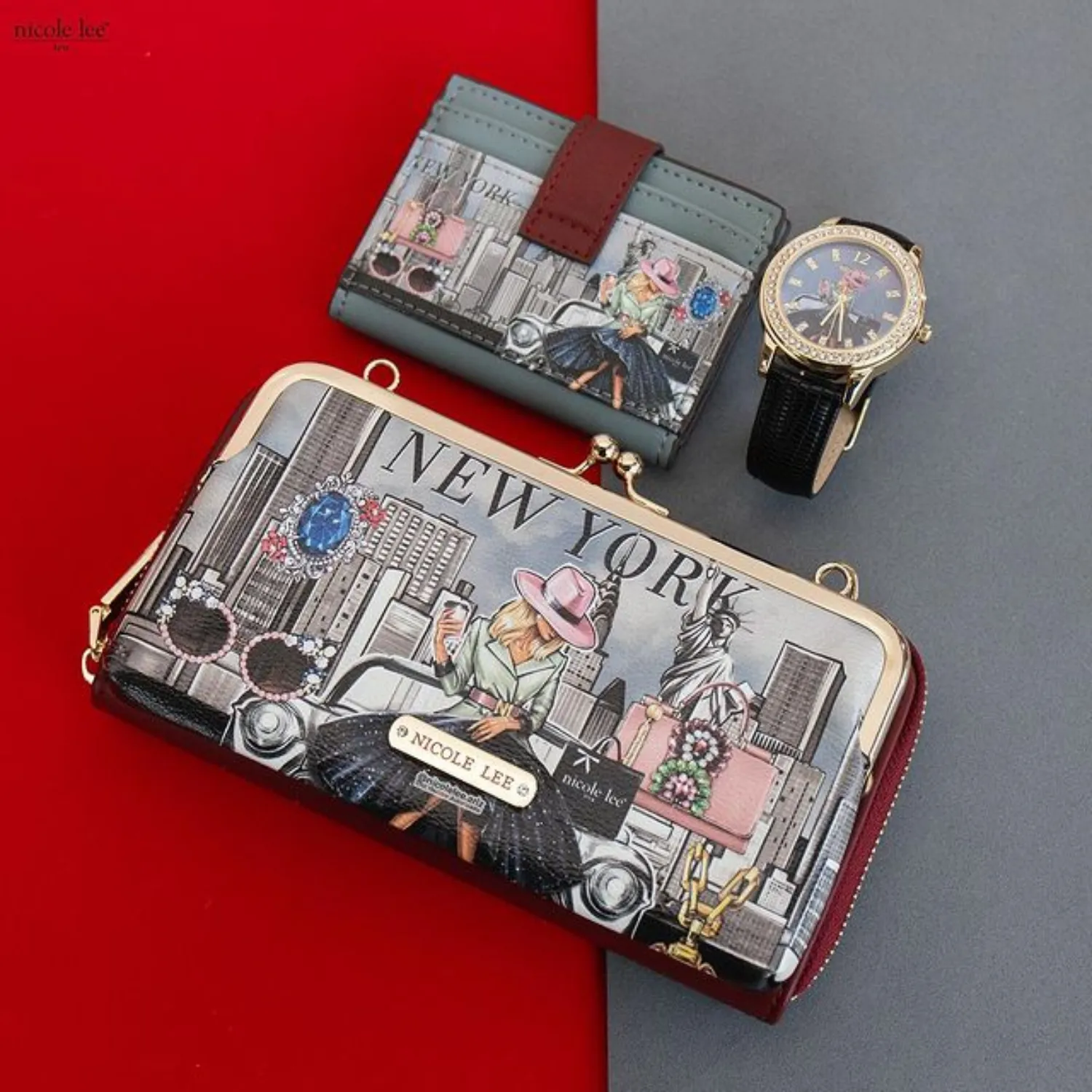 3 PIECE GIFT SET (CROSSBODY WALLET, CARD CASE, WATCH) travel fit
