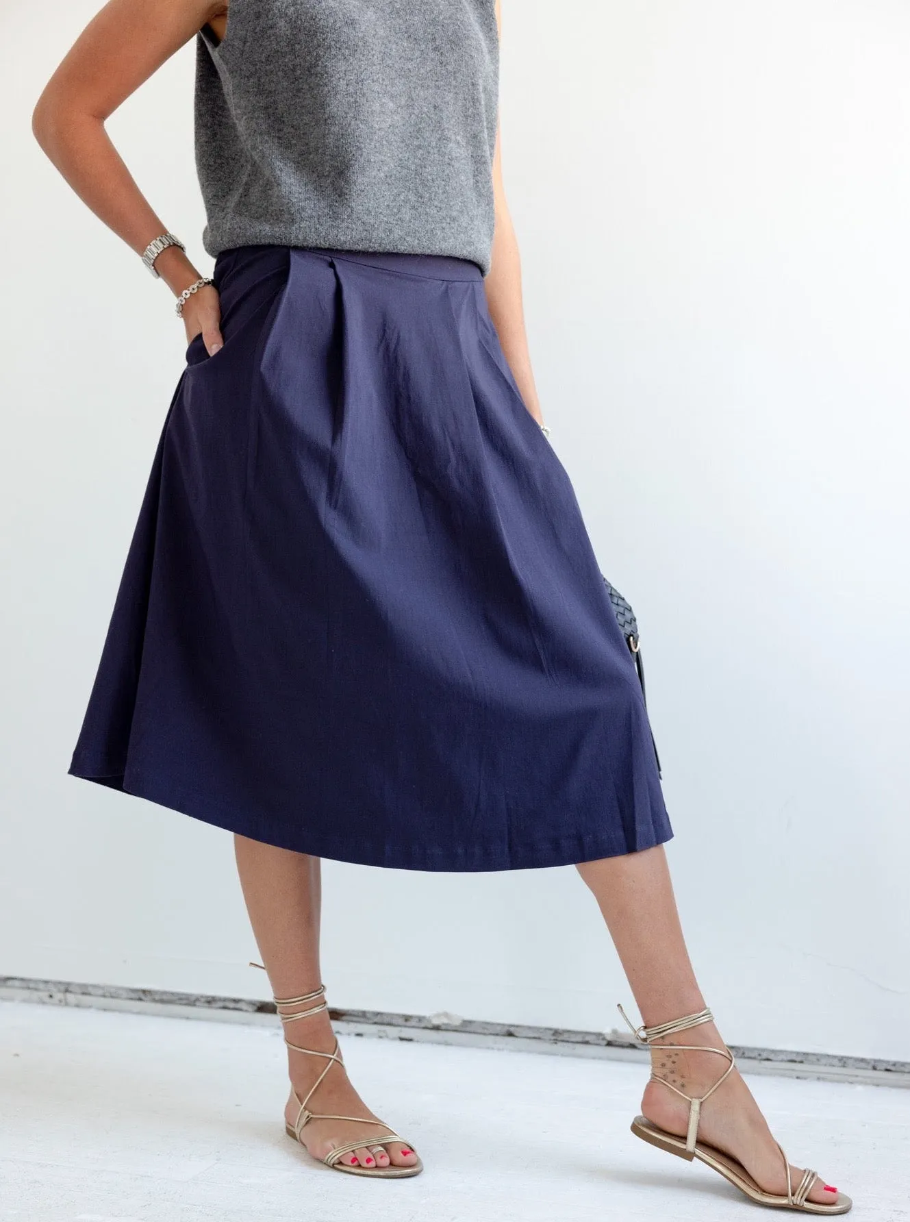 Addison Navy Midi Skirt trend symbol