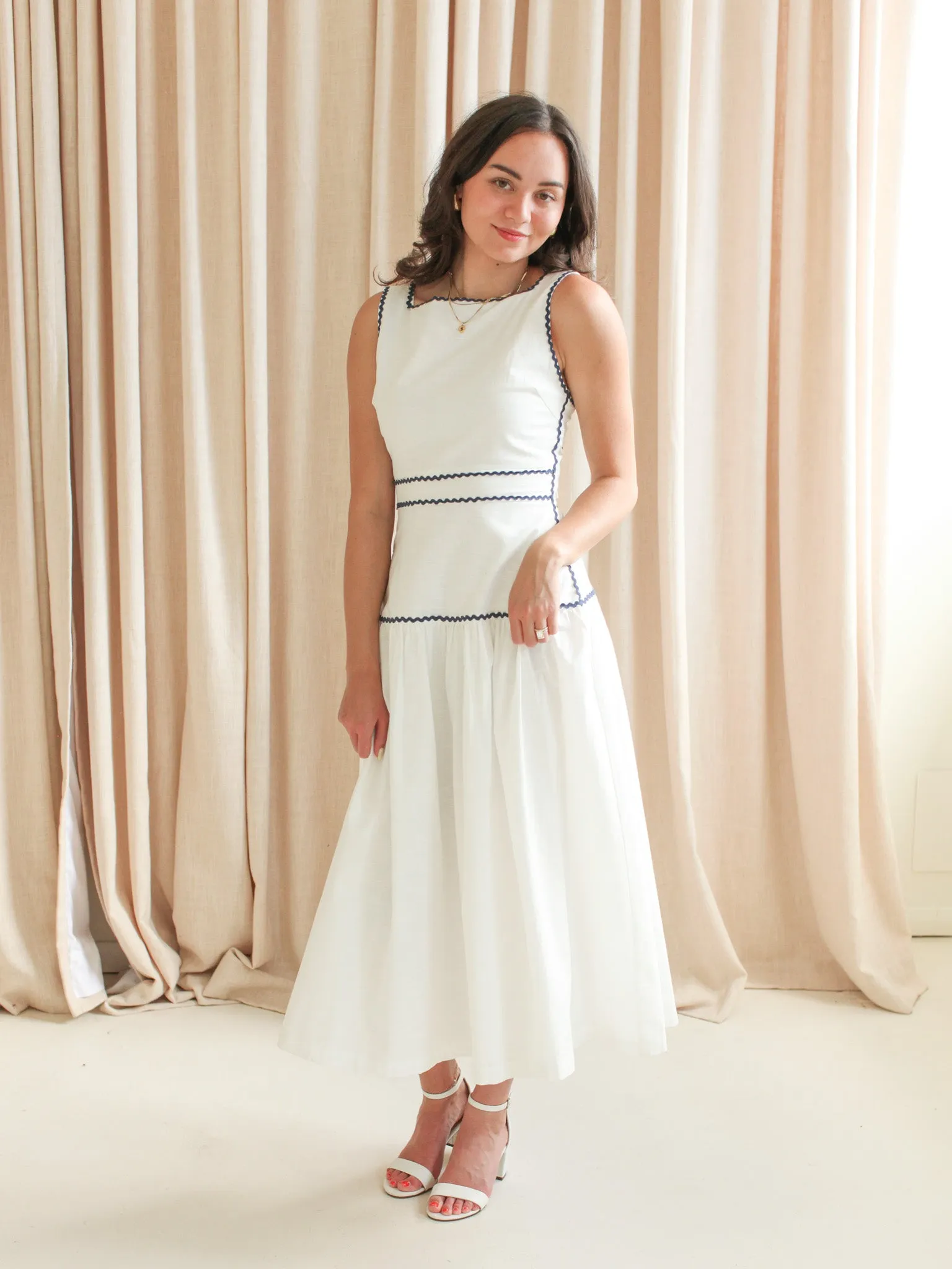 Adeline RicRac Midi Dress - Navy airy glam