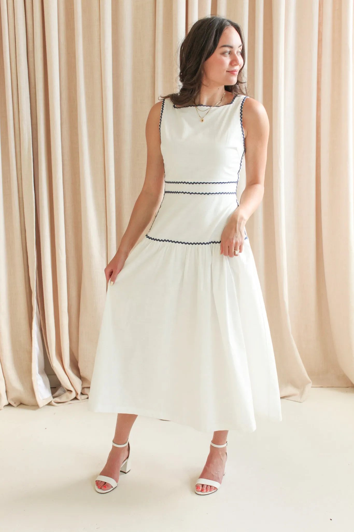 Adeline RicRac Midi Dress - Navy date night