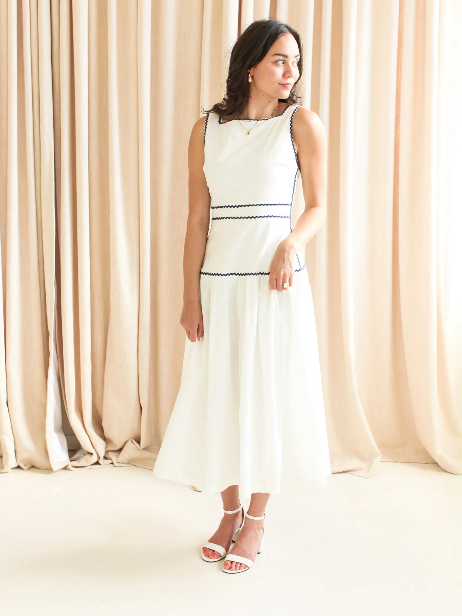 Adeline RicRac Midi Dress - Navy urban tone