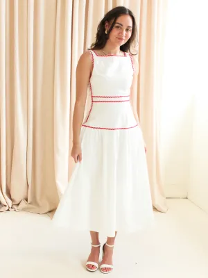Adeline RicRac Midi Dress - Red calm glow