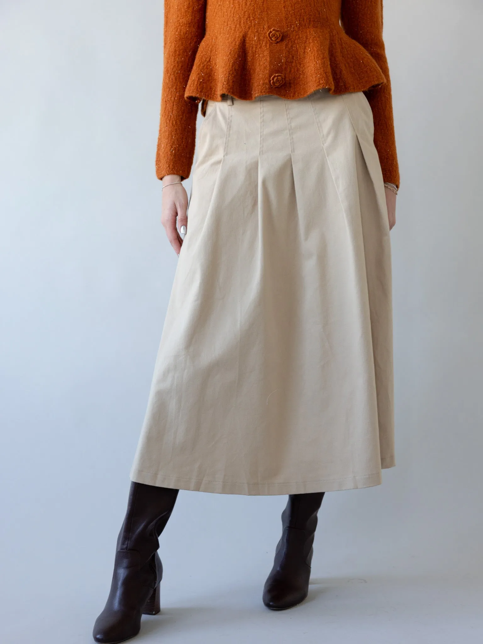 Agatha Khaki Midi Skirt classic legacy