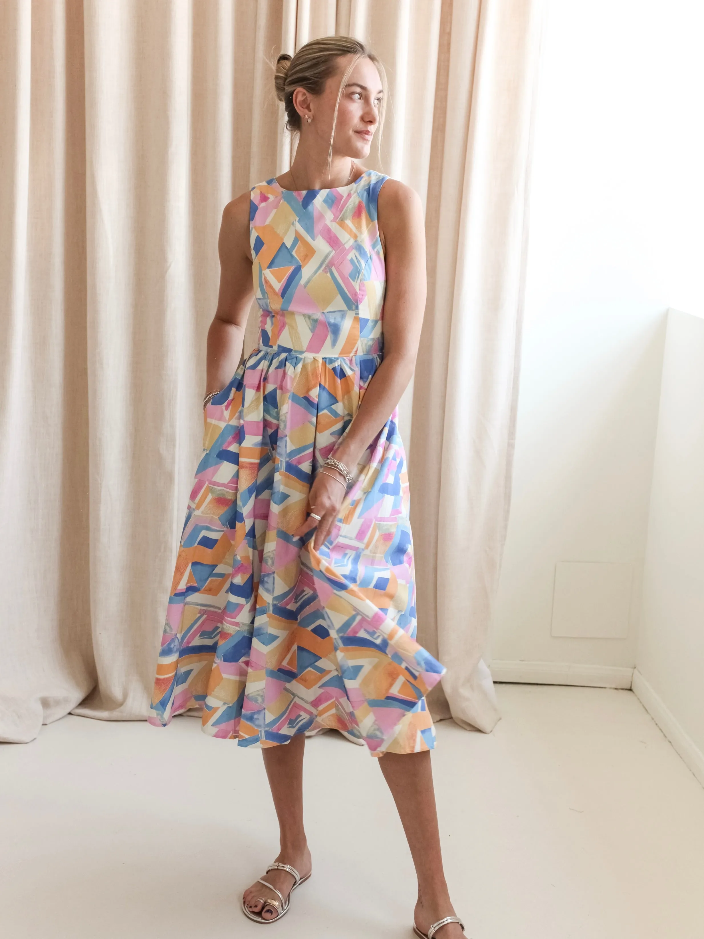 Alaina Abstract Midi Dress cozy vibe