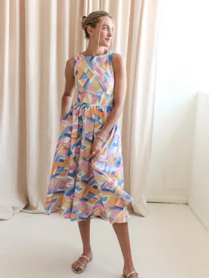 Alaina Abstract Midi Dress cozy vibe