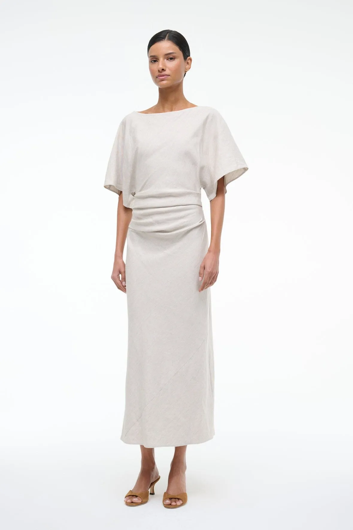 AMELIE LINEN MIDI DRESS | NATURAL feminine side