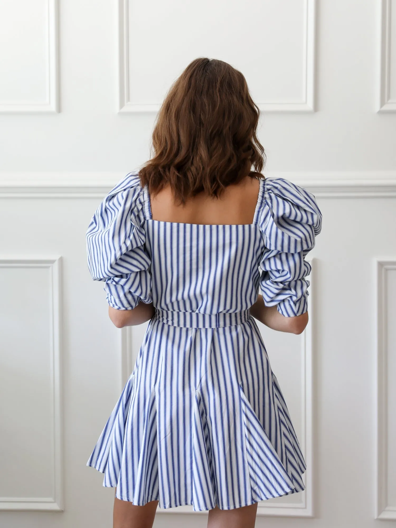 Anais Dress in Blue Stripe skin vibe