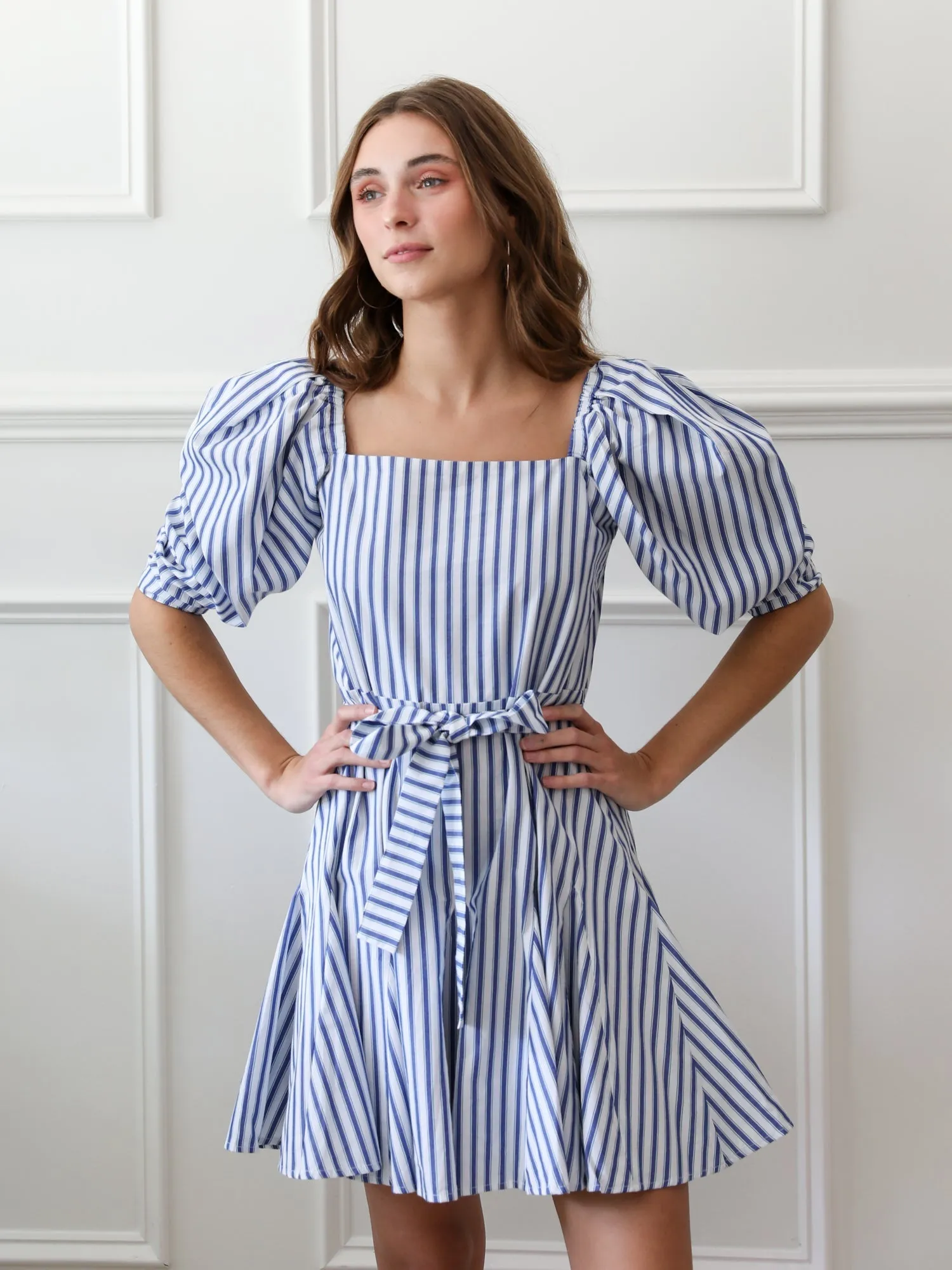 Anais Dress in Blue Stripe low effort