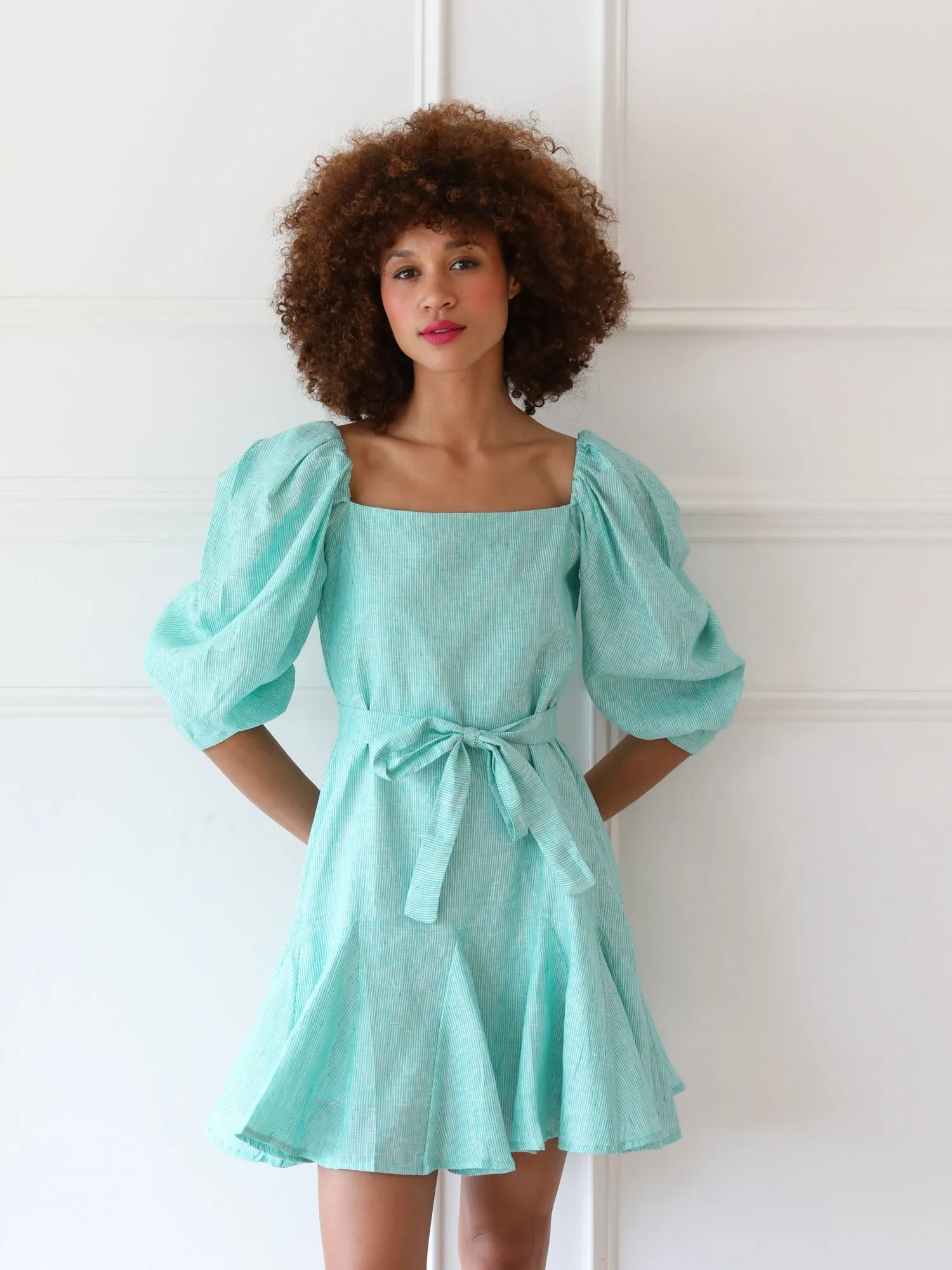 Anais Dress in Green Stripe picnic day