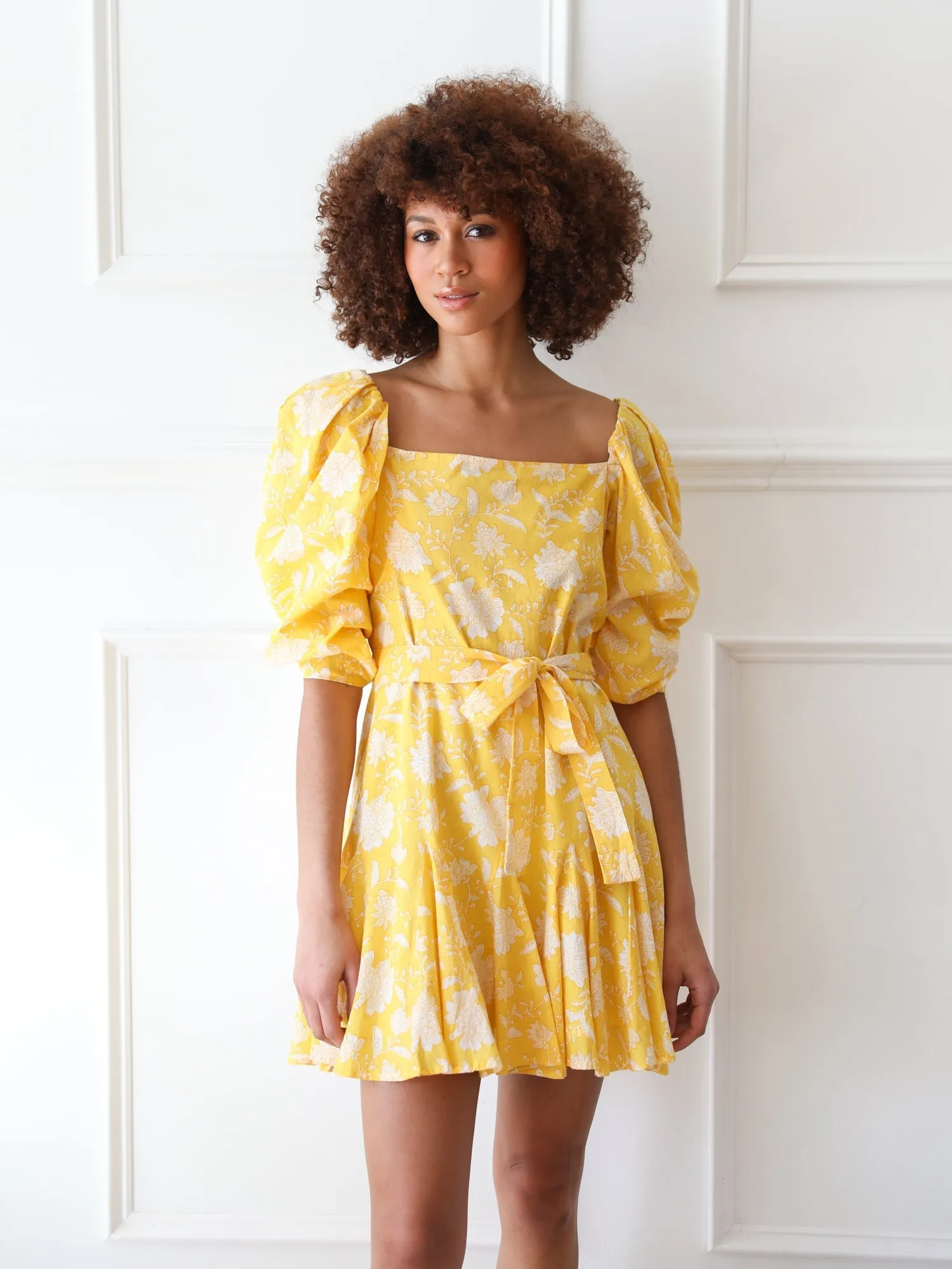 Anais Dress in Yellow Zinnia skin glow