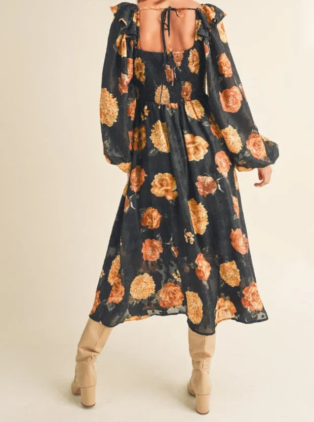 Angela Black Floral Dress birthday look