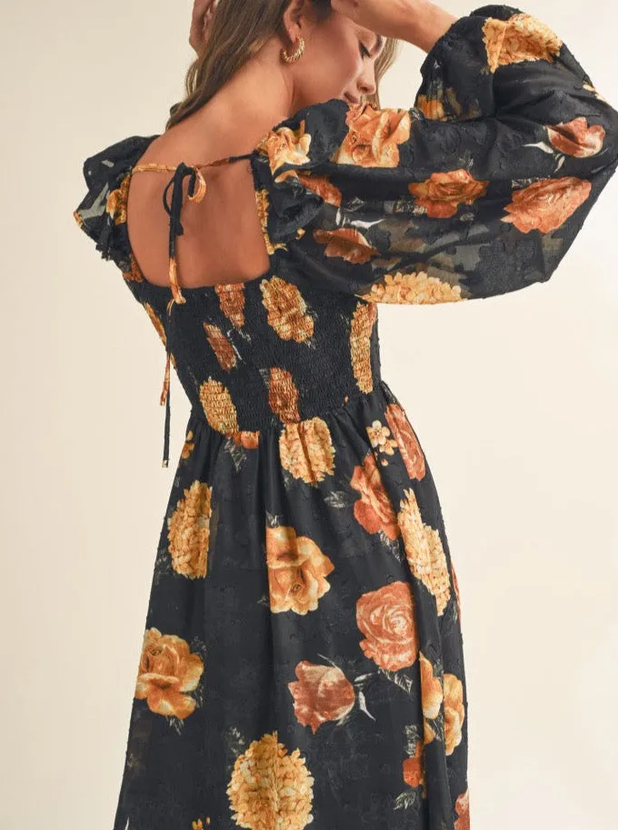 Angela Black Floral Dress comfy glow