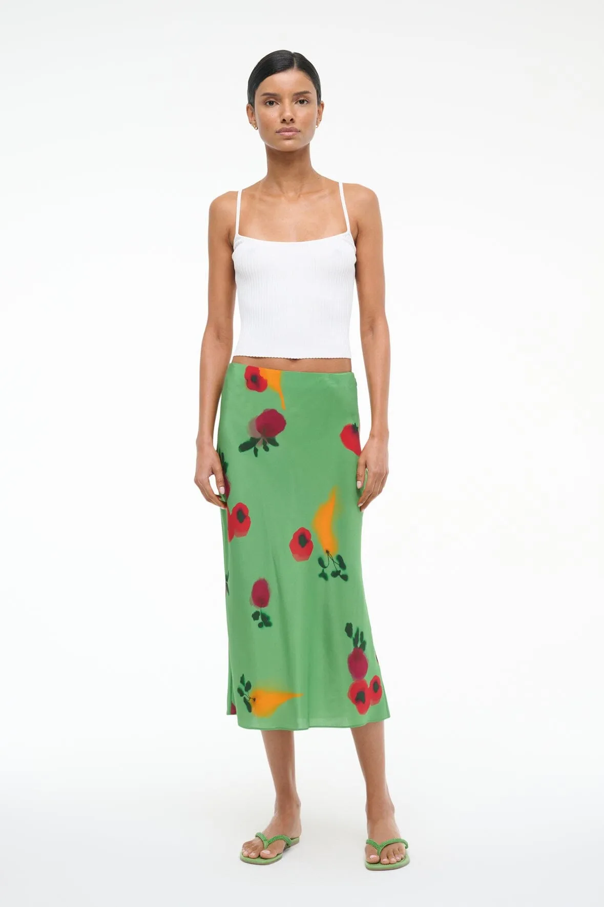 ANGELA SILK SKIRT | FARMERS MARKET LEAF classic model