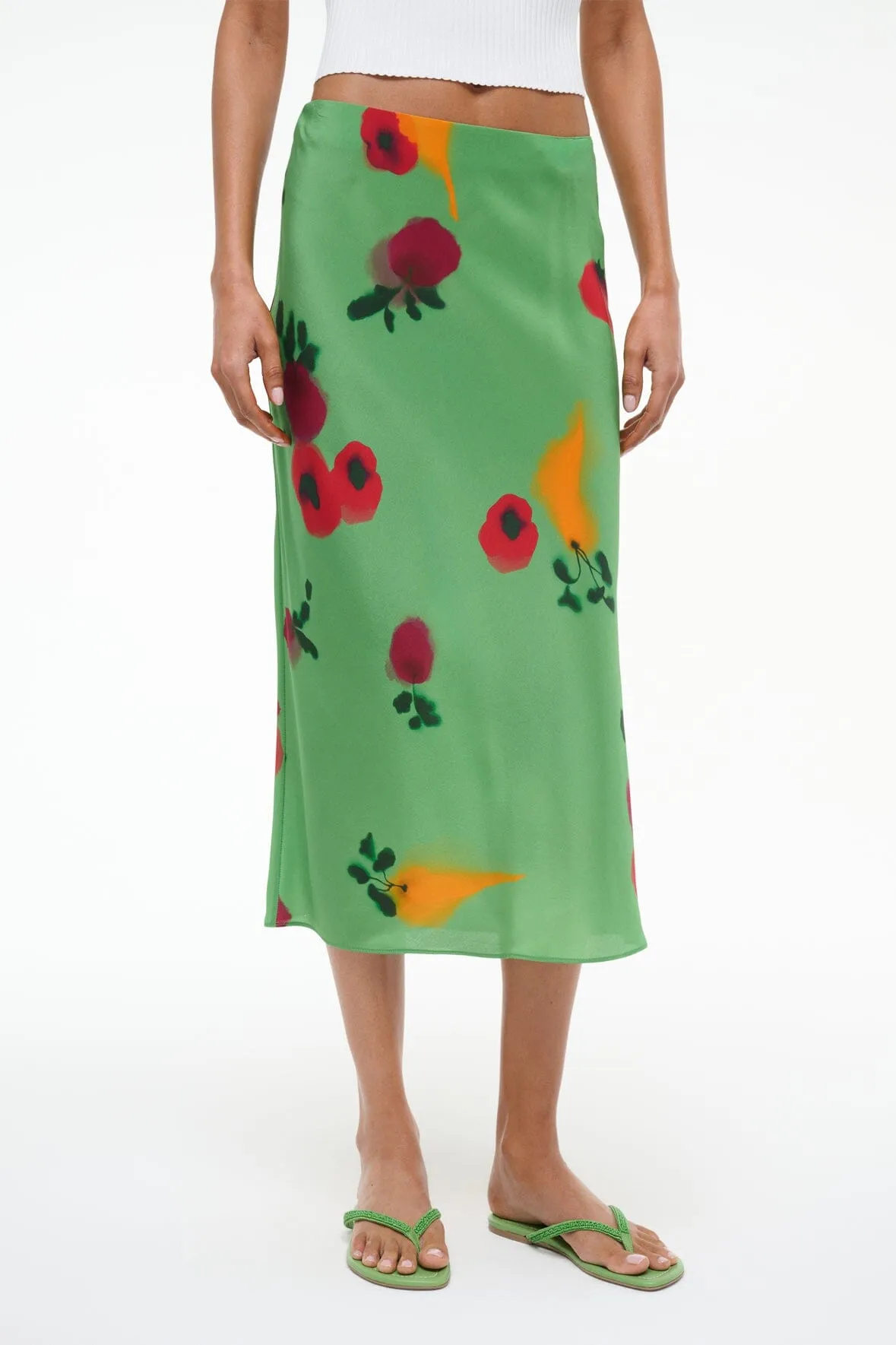 ANGELA SILK SKIRT | FARMERS MARKET LEAF vibe setting