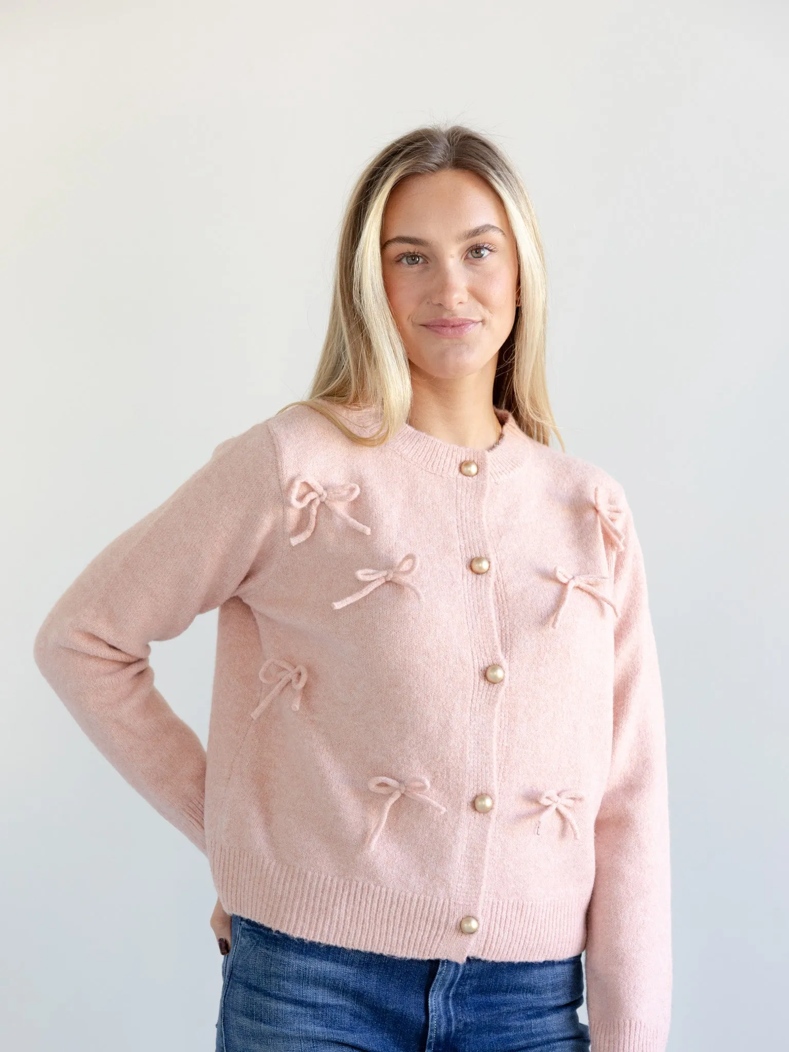 Annie Bow Cardigan Pink Style Focus