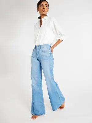 Ashton High Rise Wide Leg Flare Jean in Malibu lightweight material