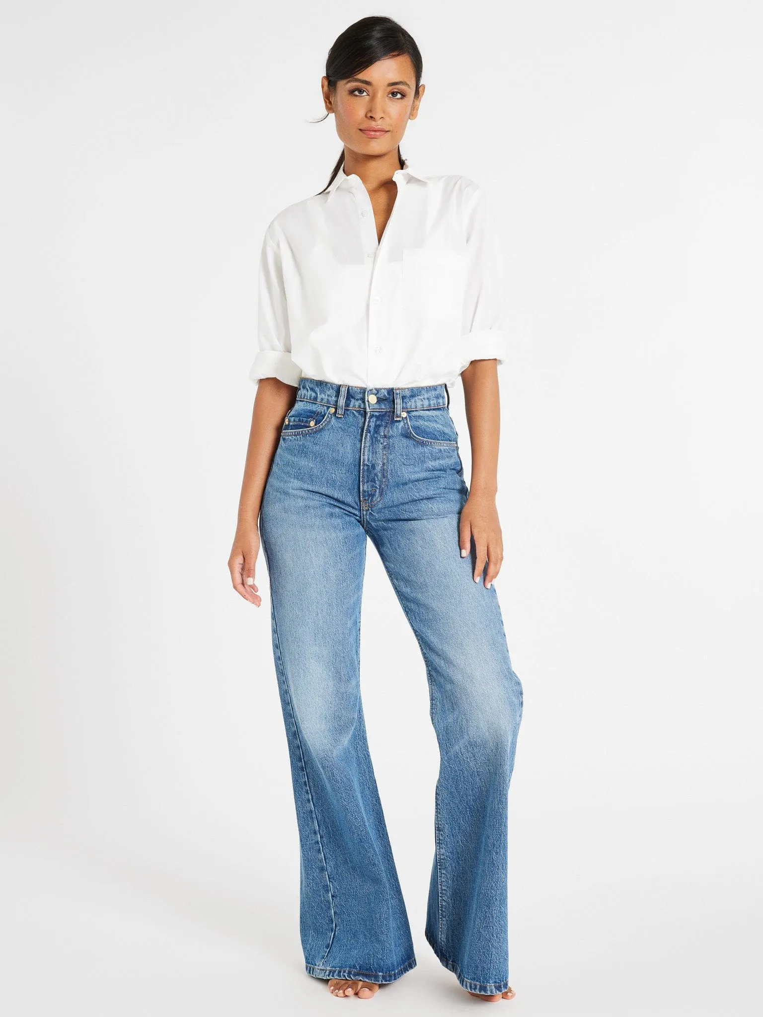 Ashton High Rise Wide Leg Flare Jean in Montecito cropped length