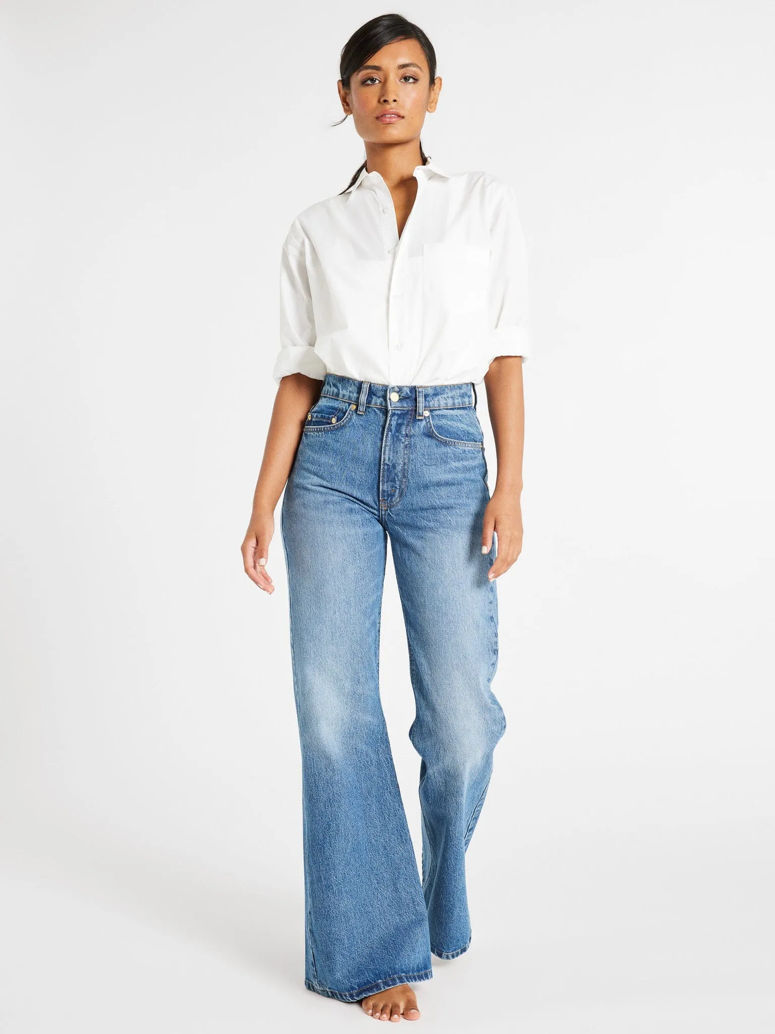 Ashton High Rise Wide Leg Flare Jean in Montecito work ready
