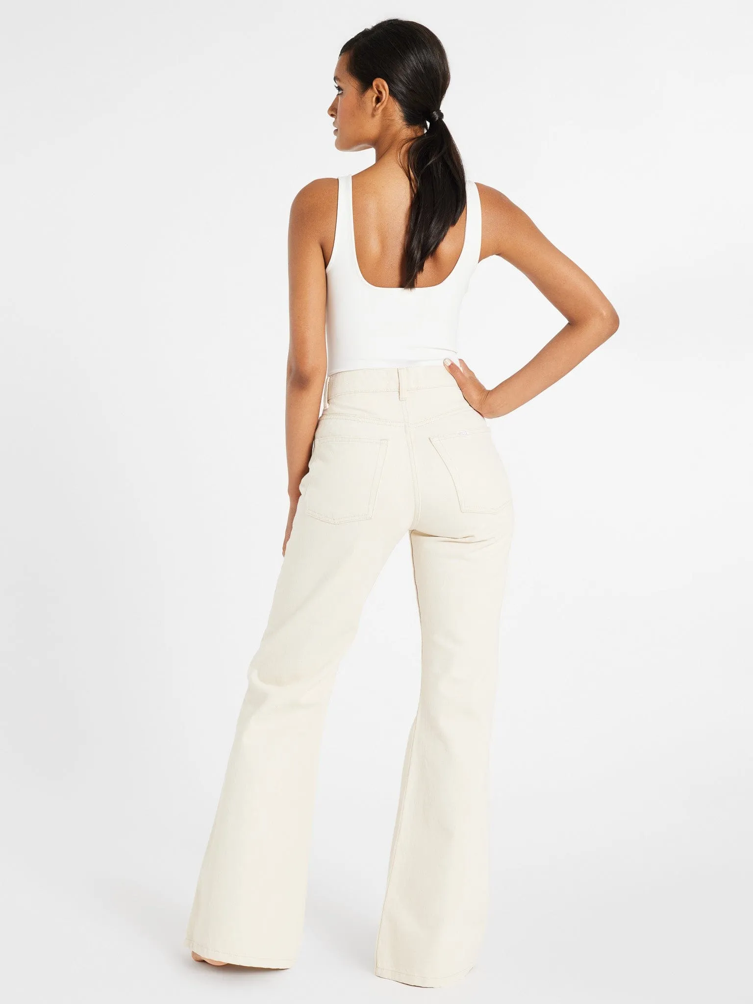 Ashton High Rise Wide Leg Flare Jean in Sand holiday ready