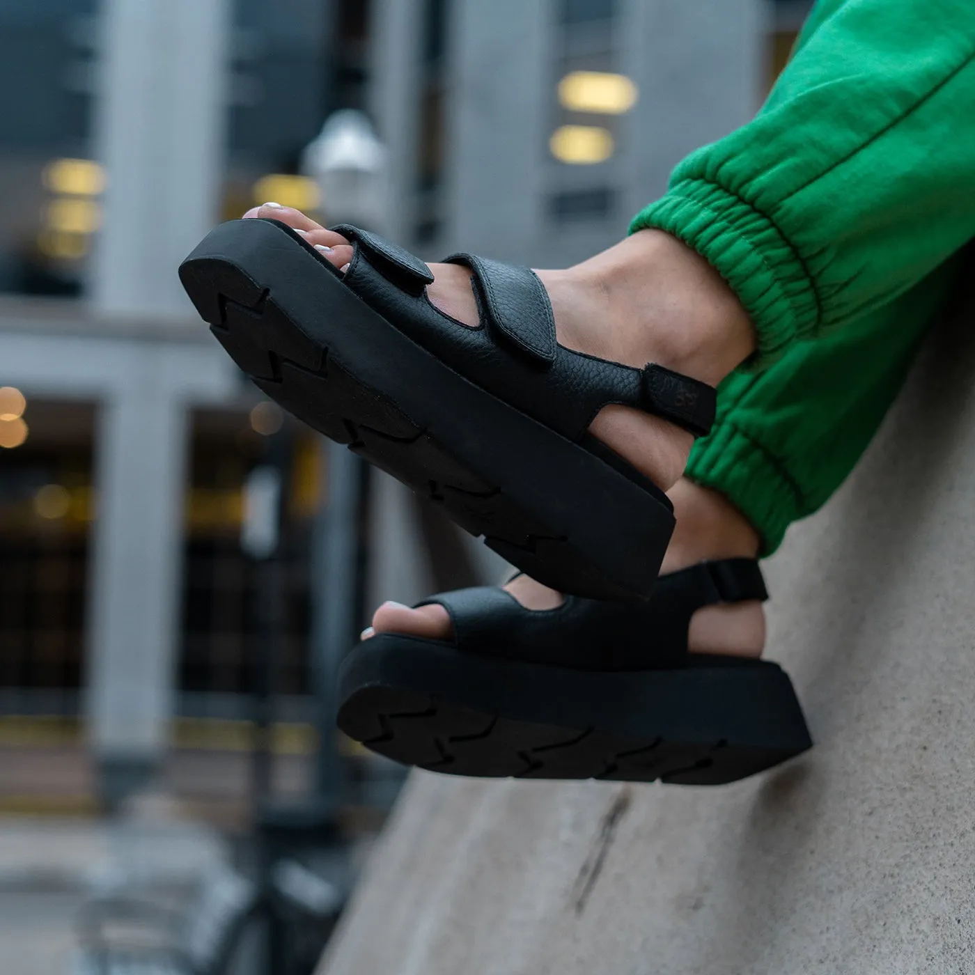 ASSIMILATE in BLACK Platform Sandals easy on/off