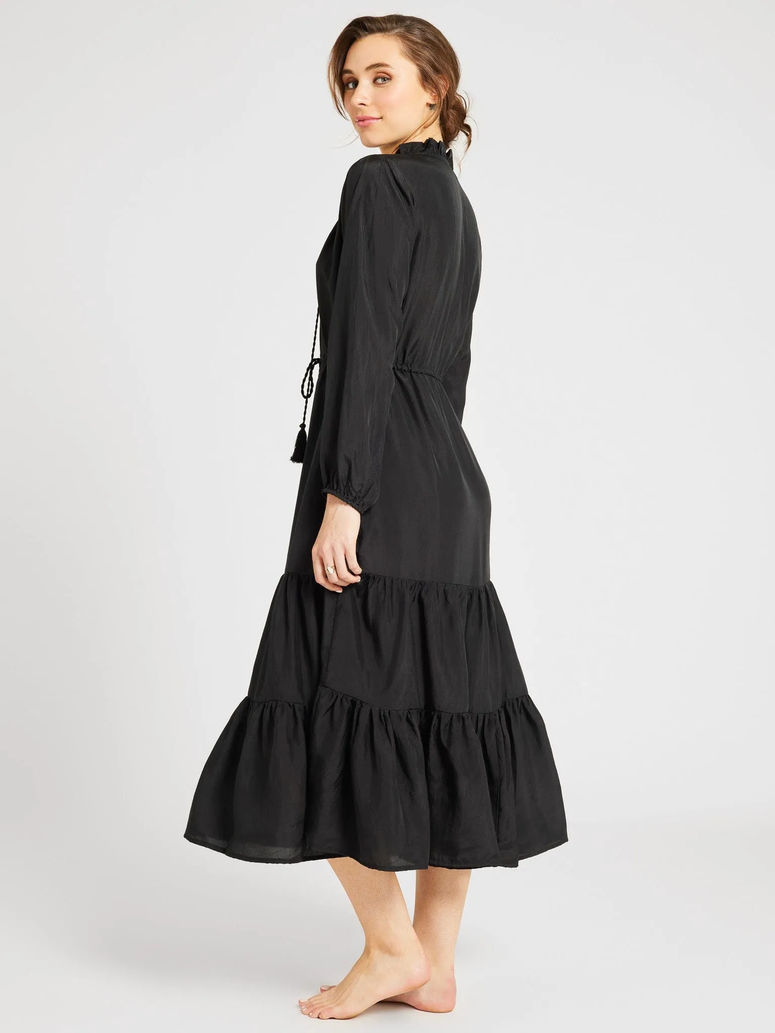 Astrid Dress in Black Silk timeless shine