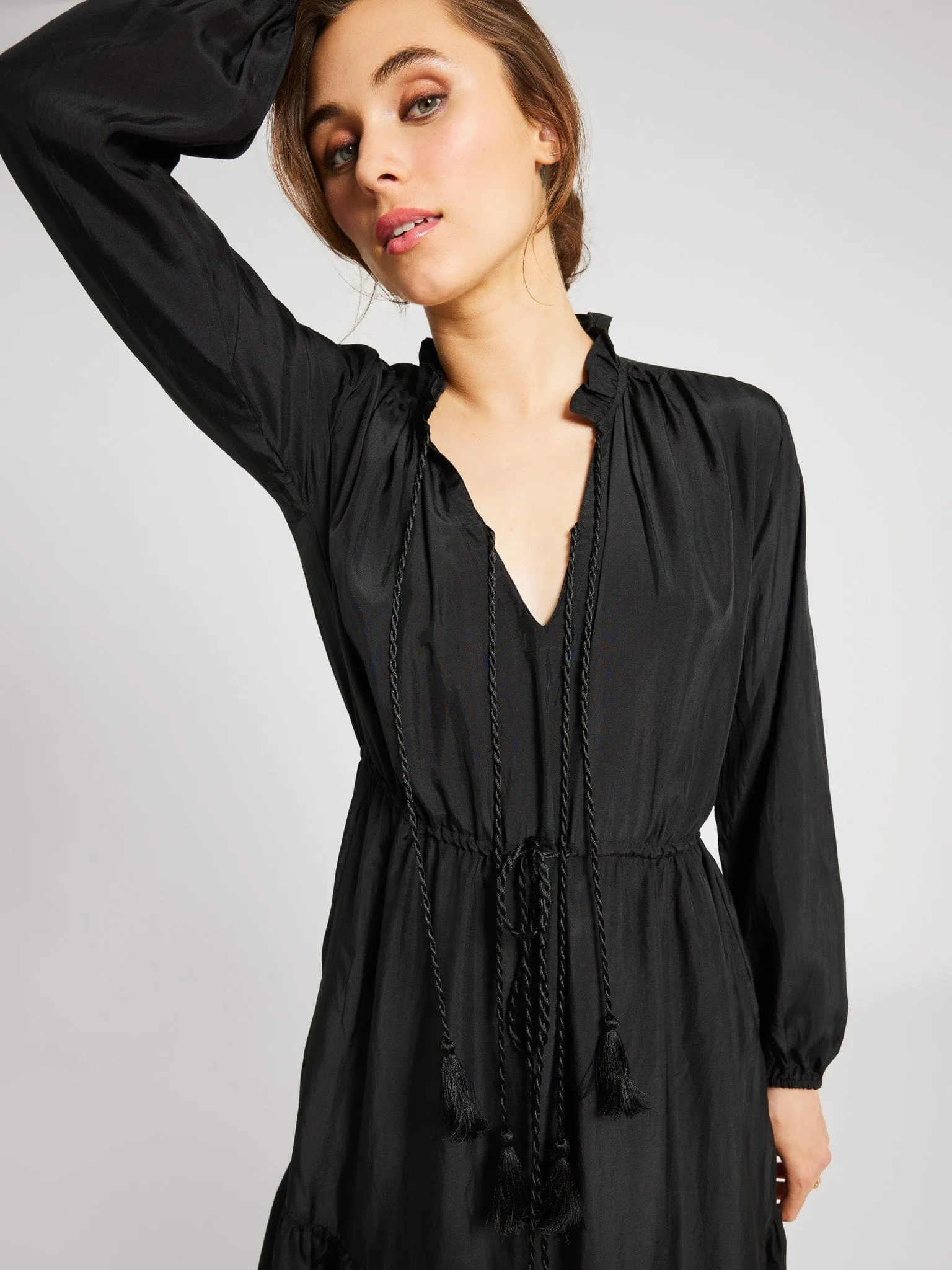 Astrid Dress in Black Silk light wrap