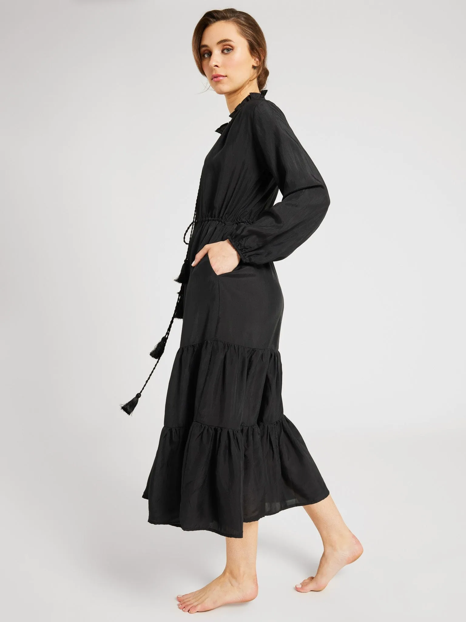 Astrid Dress in Black Silk airy layers