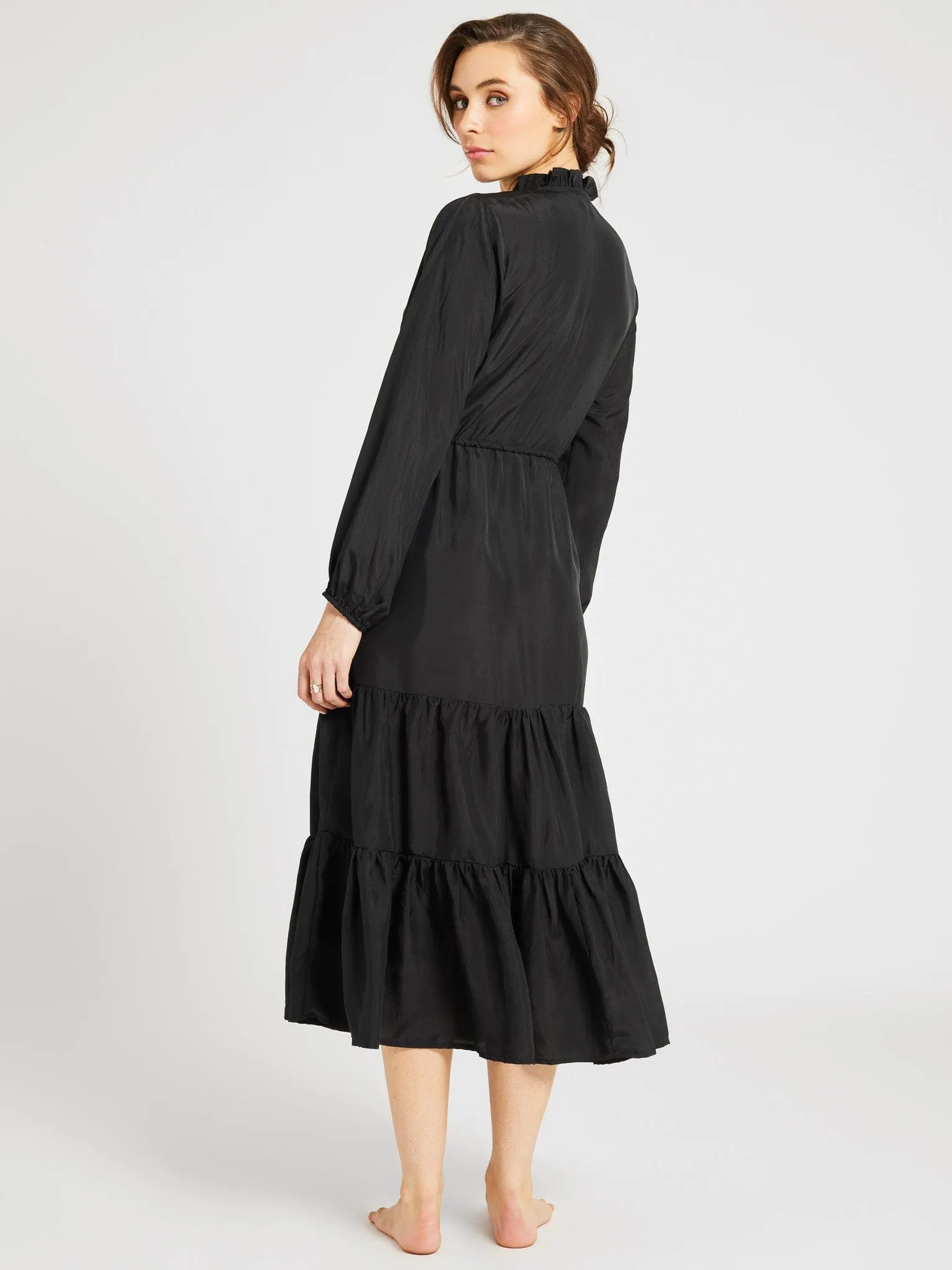 Astrid Dress in Black Silk airy layers