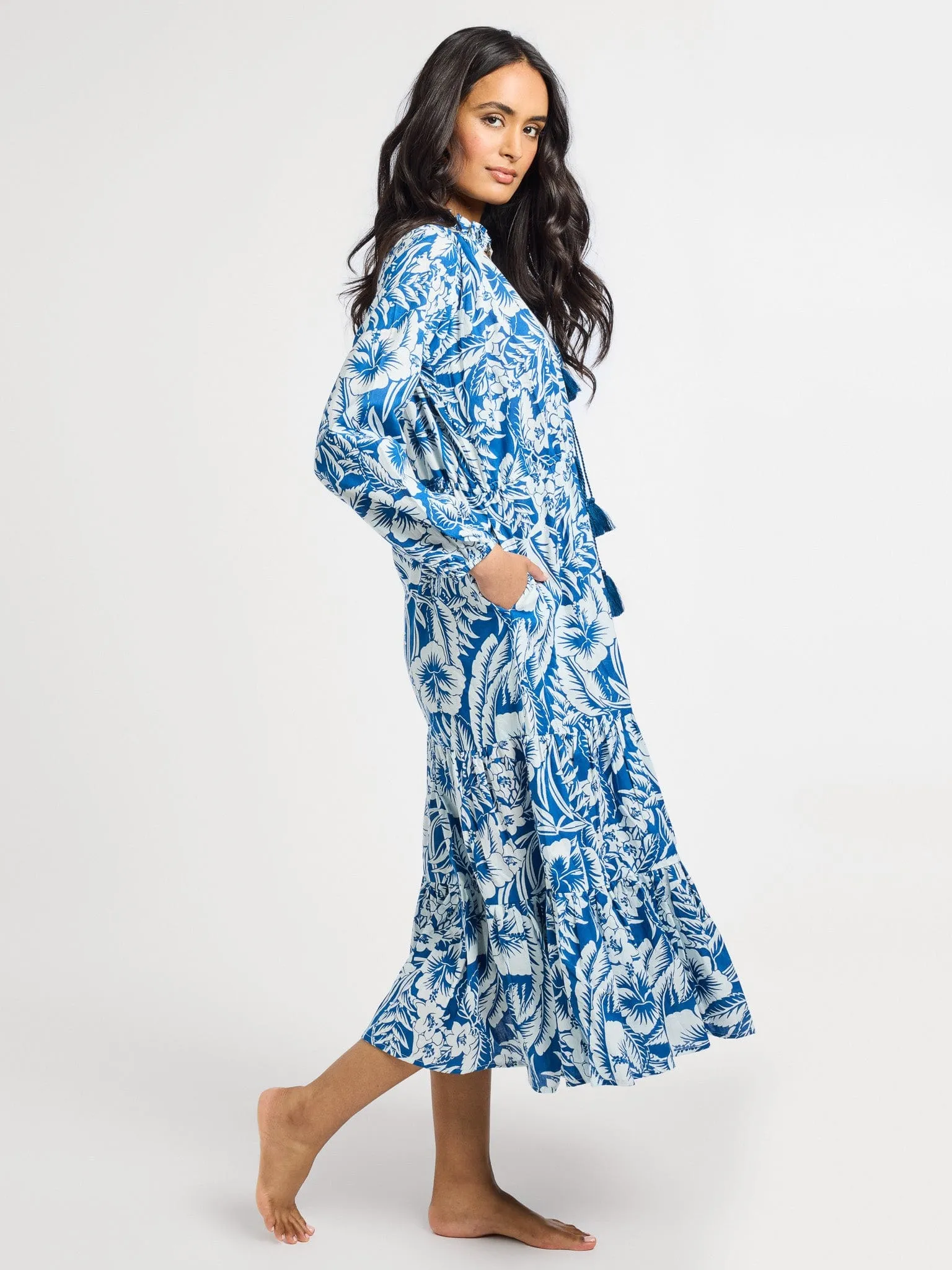 Astrid Dress in Blue Hibiscus modern beauty