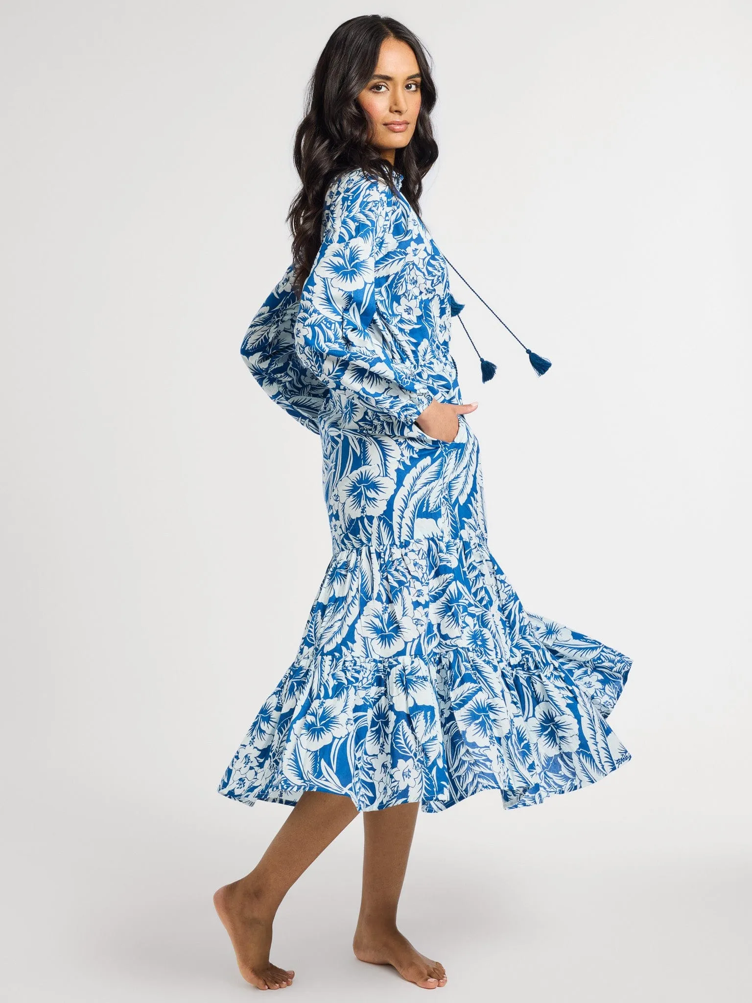 Astrid Dress in Blue Hibiscus date night