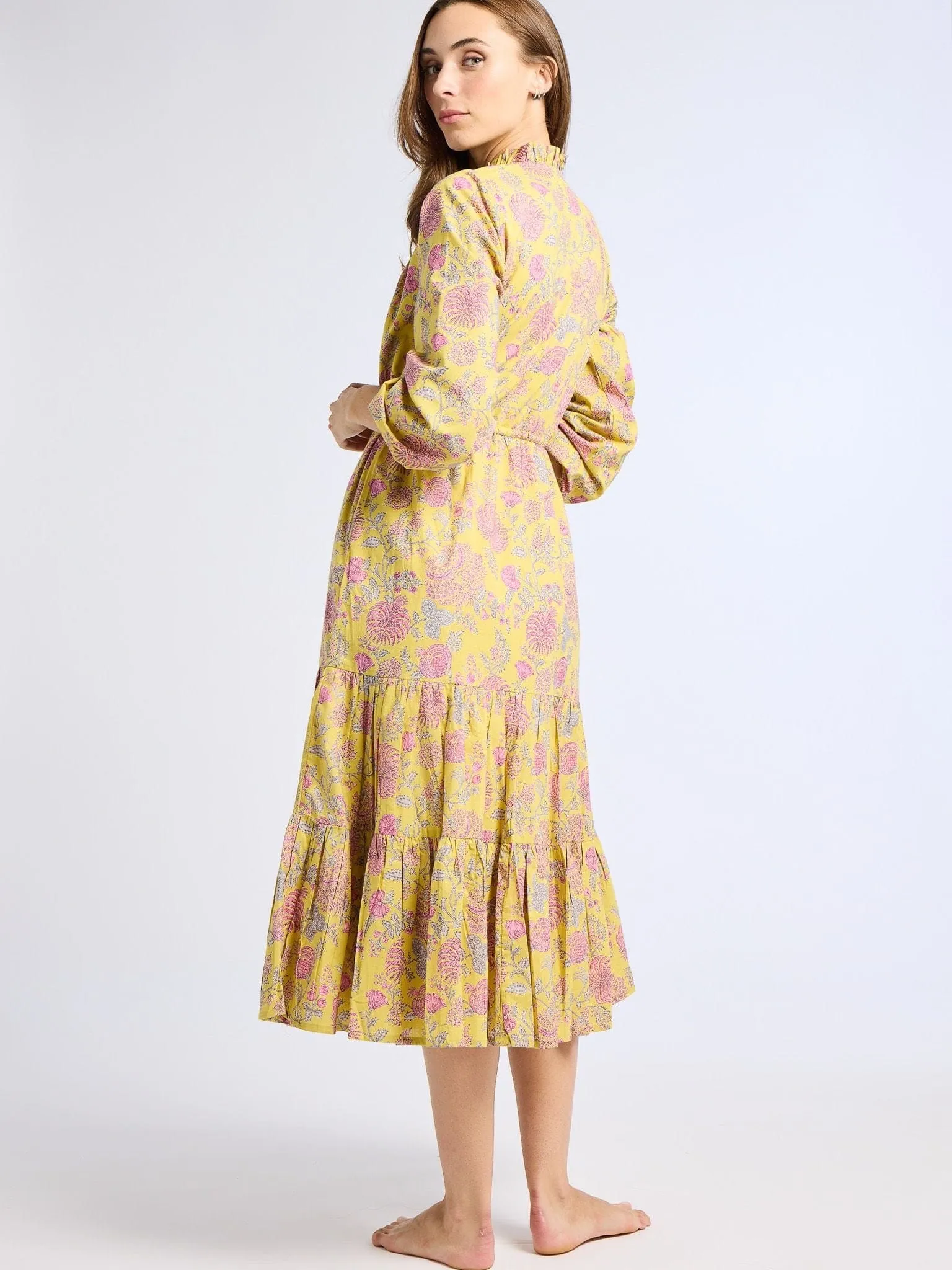 Astrid Dress in Citron Floral vintage feel