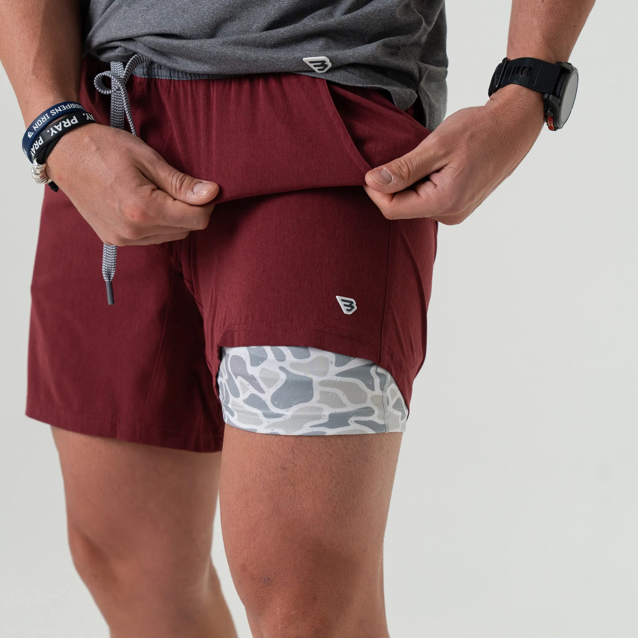 Athletic Short - Maroon - White Camo Liner sport casual