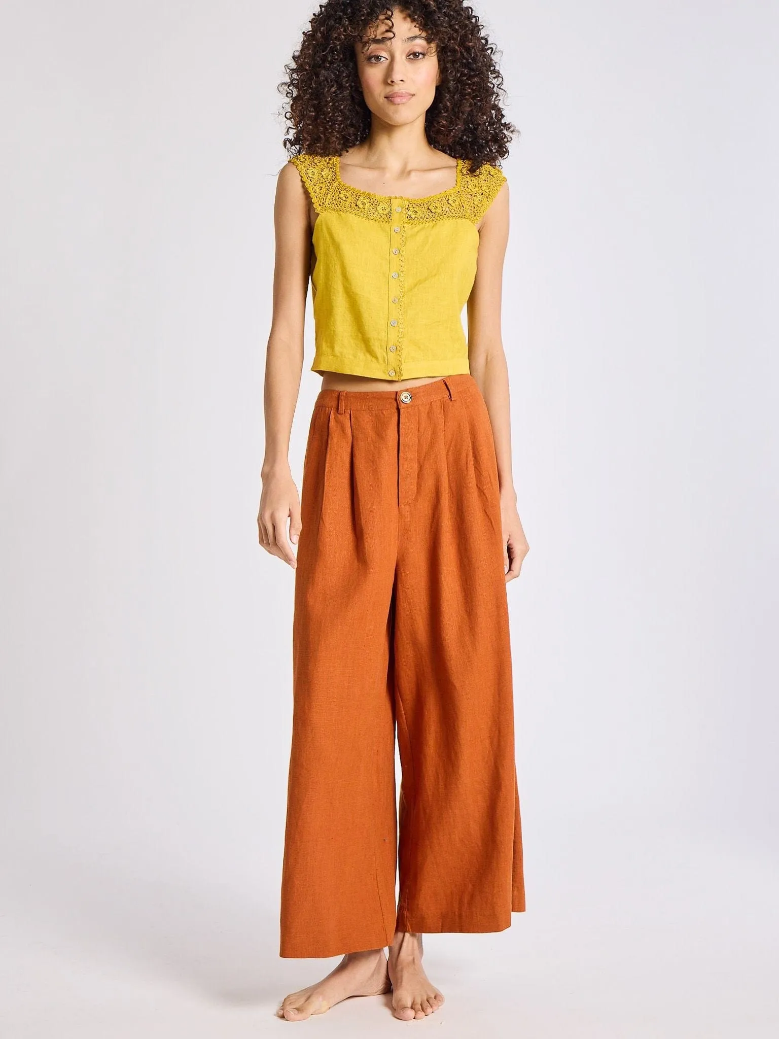 Avie Pant in Sepia Linen performance fabric