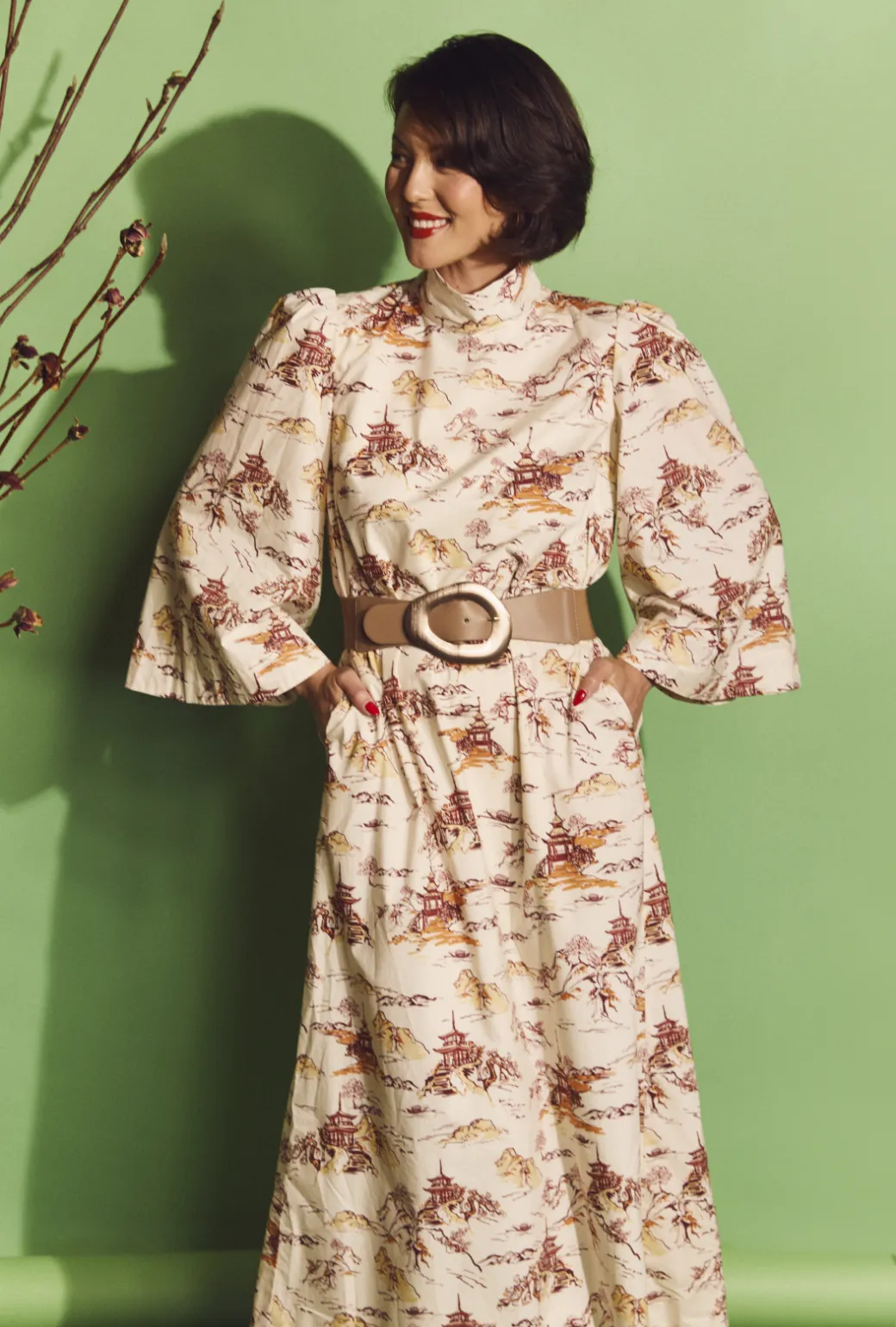 Bell Sleeve Maxi Mod Dress - Chinoiserie harmony vibe