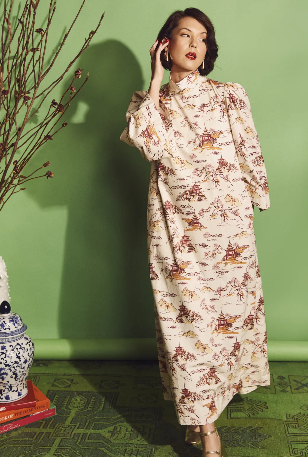 Bell Sleeve Maxi Mod Dress - Chinoiserie brunch look