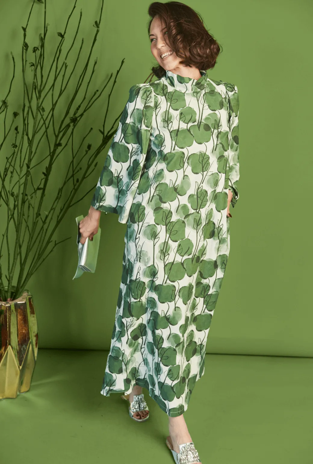 Bell Sleeve Maxi Mod Dress - Forest Fleur gentle charm