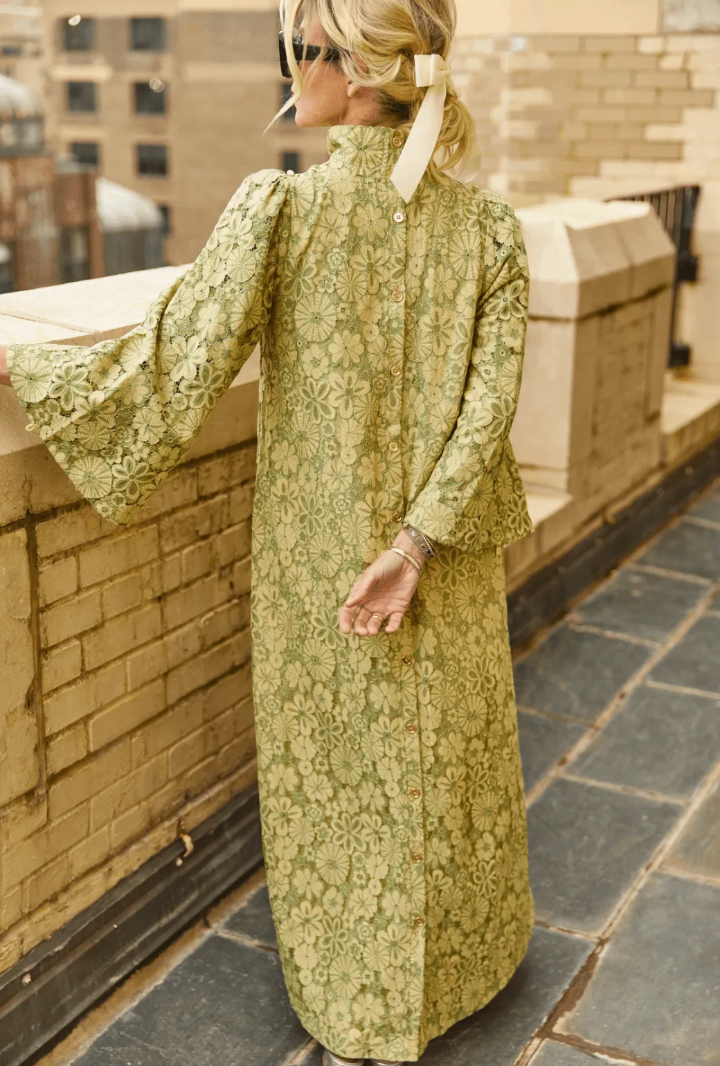 Bell Sleeve Maxi Mod Dress - Mint Lace soft glam