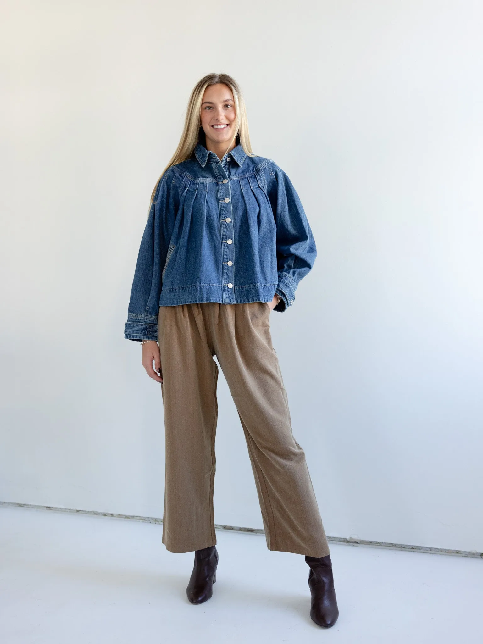 Beth Pleated Denim Jacket clean trail