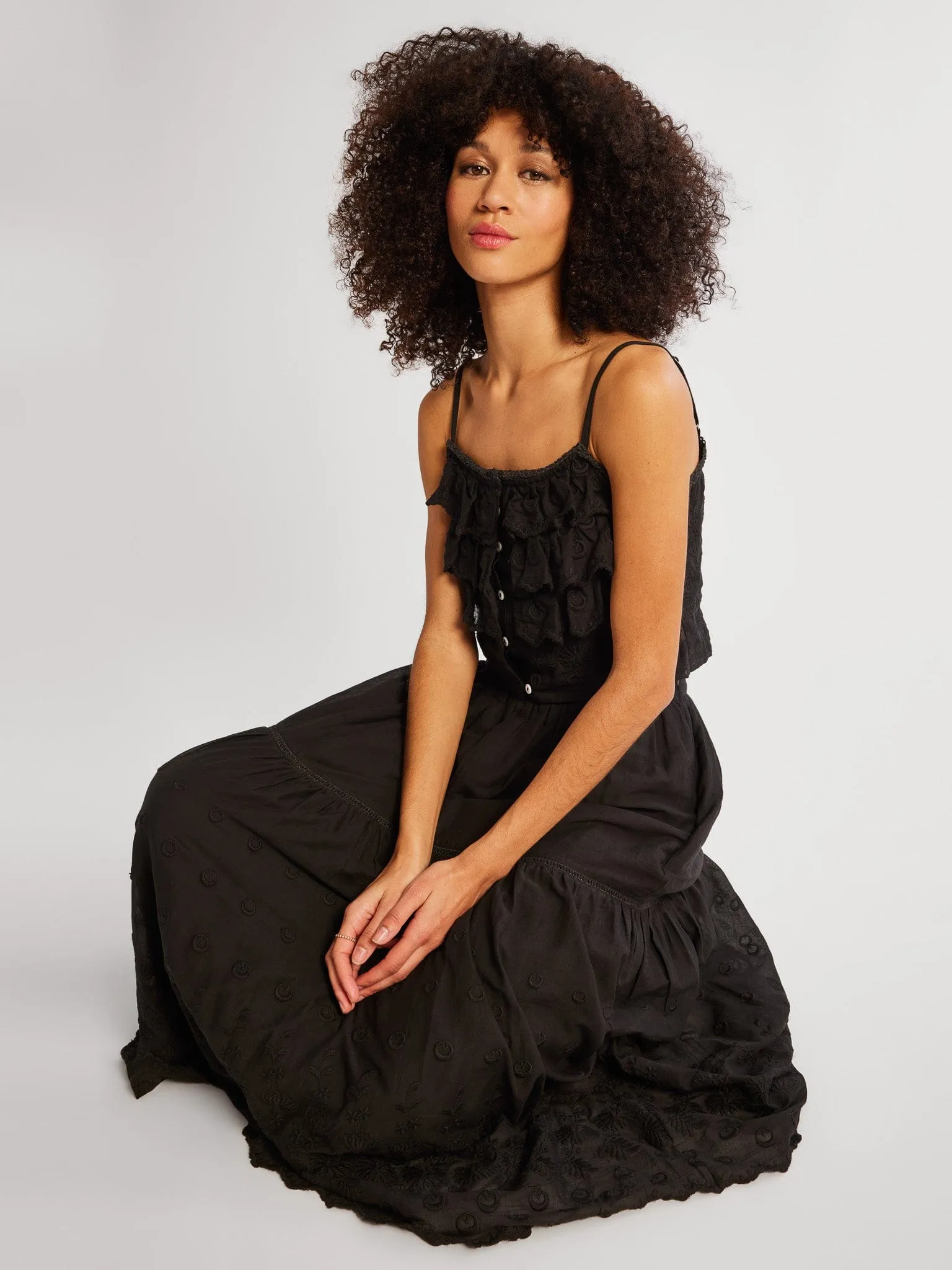 Betty Skirt in Black Petal Embroidery confidence boost
