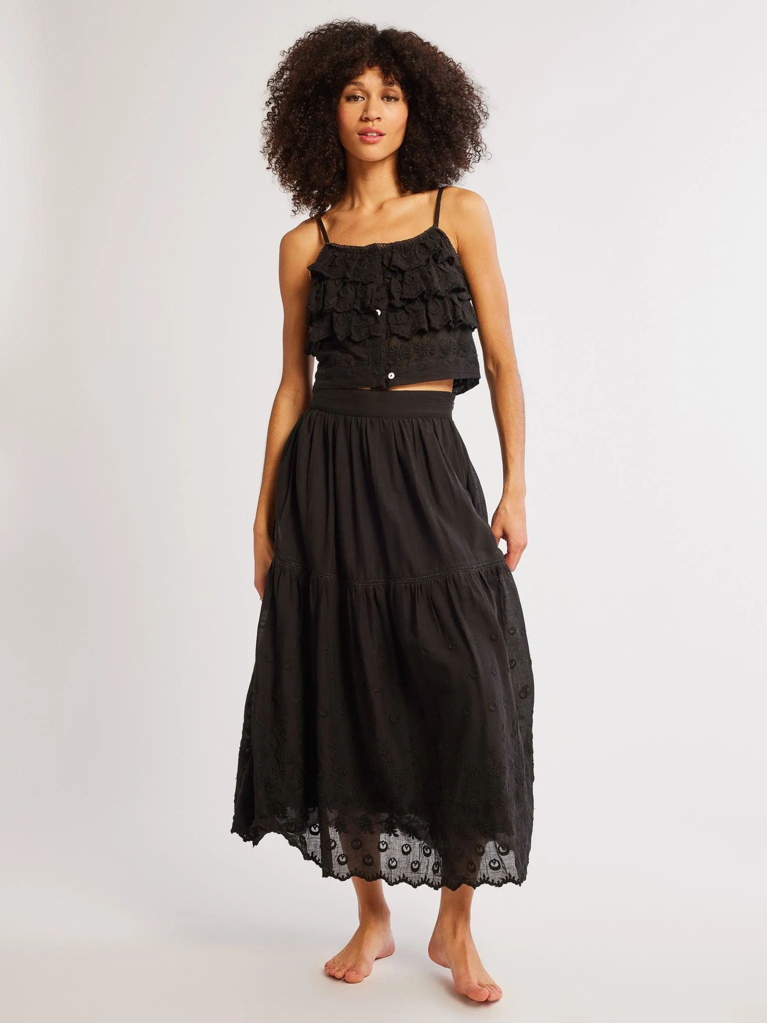Betty Skirt in Black Petal Embroidery close bond