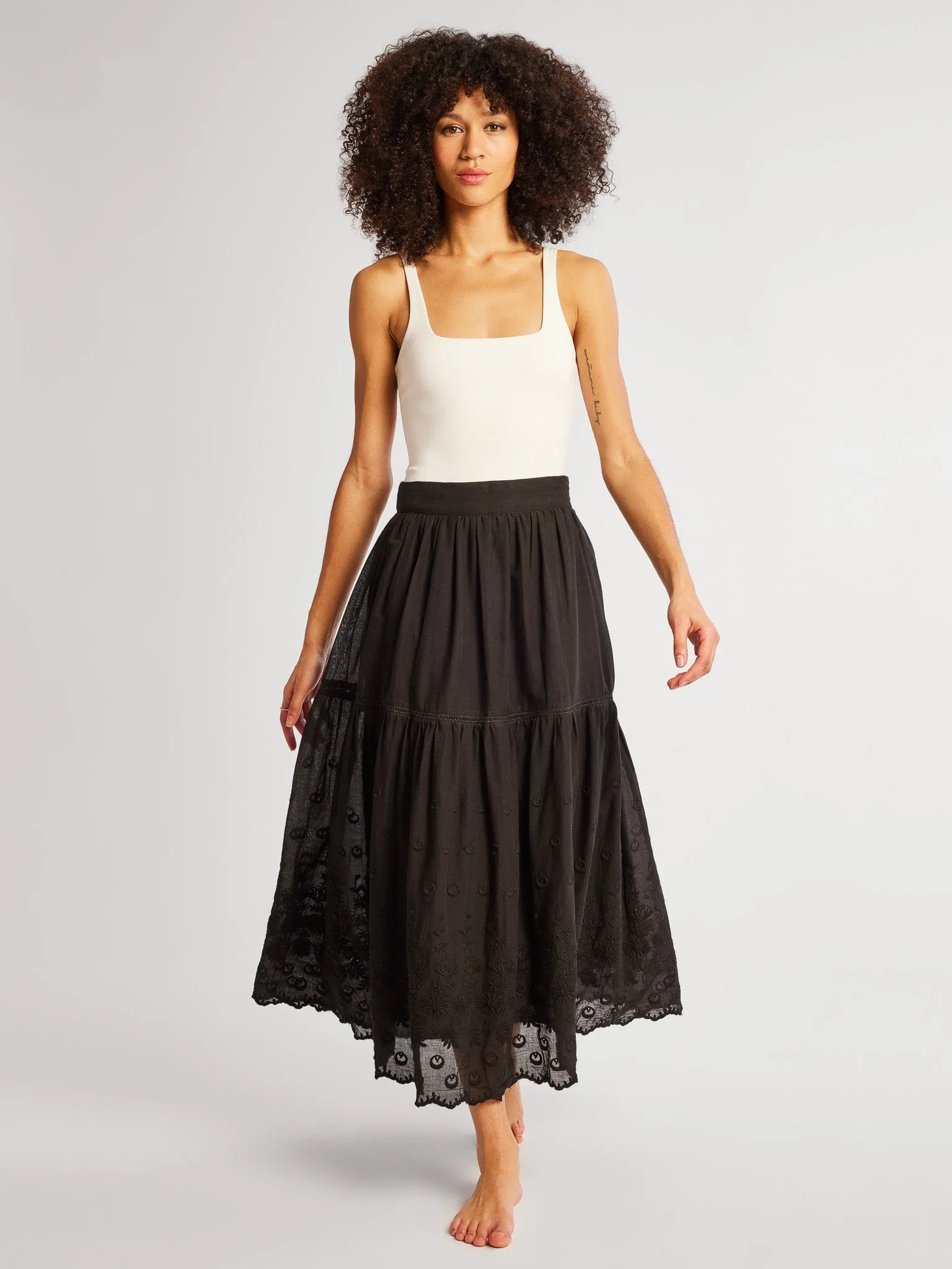Betty Skirt in Black Petal Embroidery trendy item