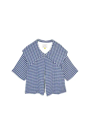 BF Cropped Car Coat -  Blue Houndstooth rapid motion