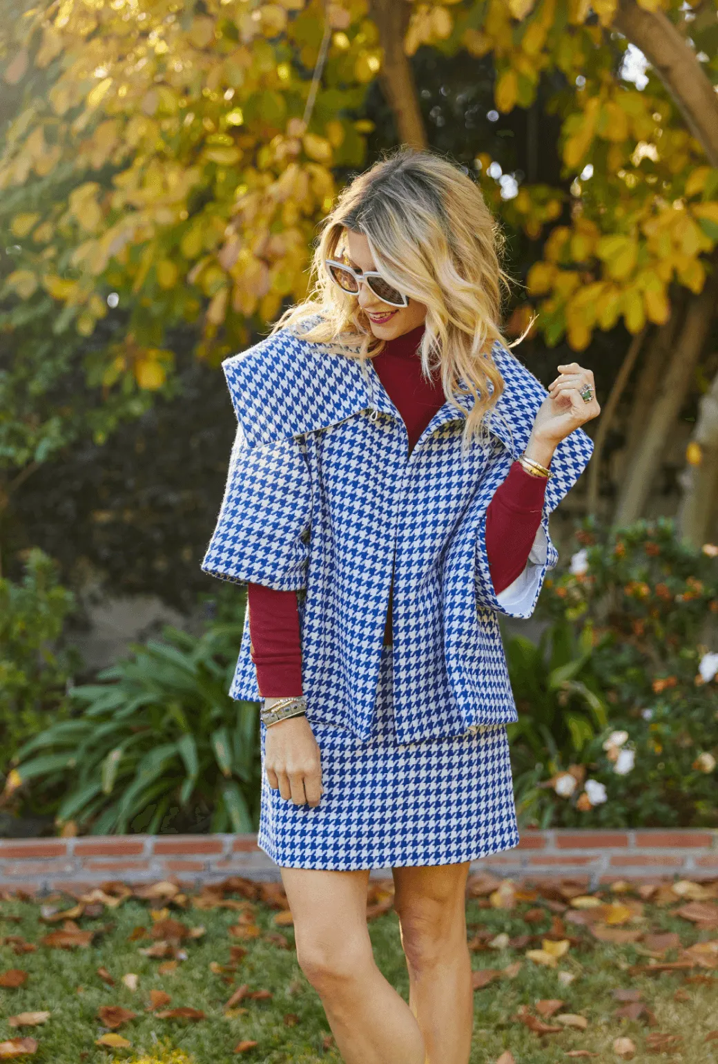 BF Cropped Car Coat -  Blue Houndstooth subtle vibe