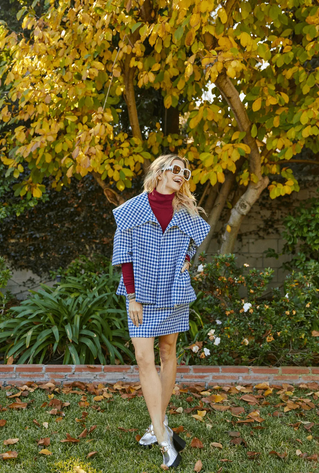 BF Cropped Car Coat -  Blue Houndstooth steady vibe