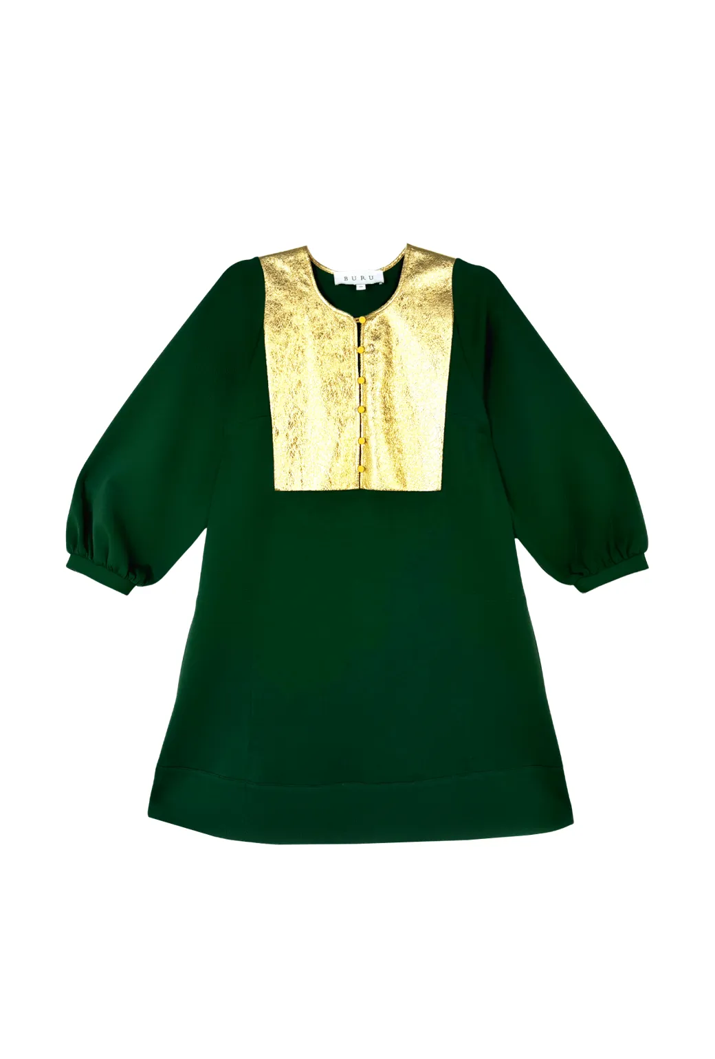 Bib Front A-line Dress - Emerald & Gold resort vibe