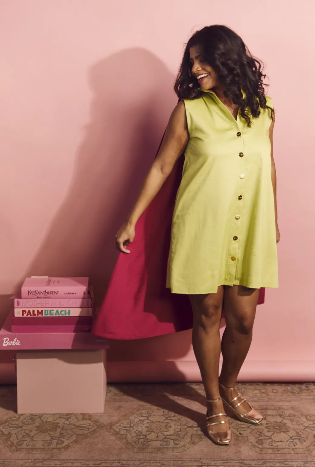 Big 10 Cape Dress - Chartreuse & Fuchsia fun mode