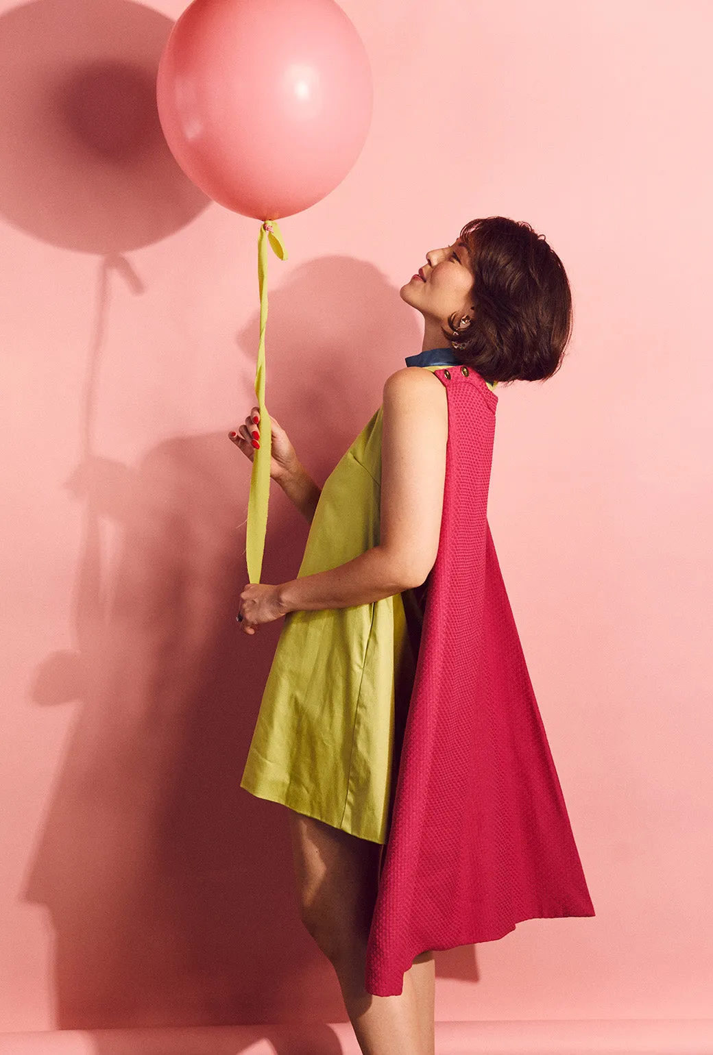 Big 10 Cape Dress - Chartreuse & Fuchsia sun ready