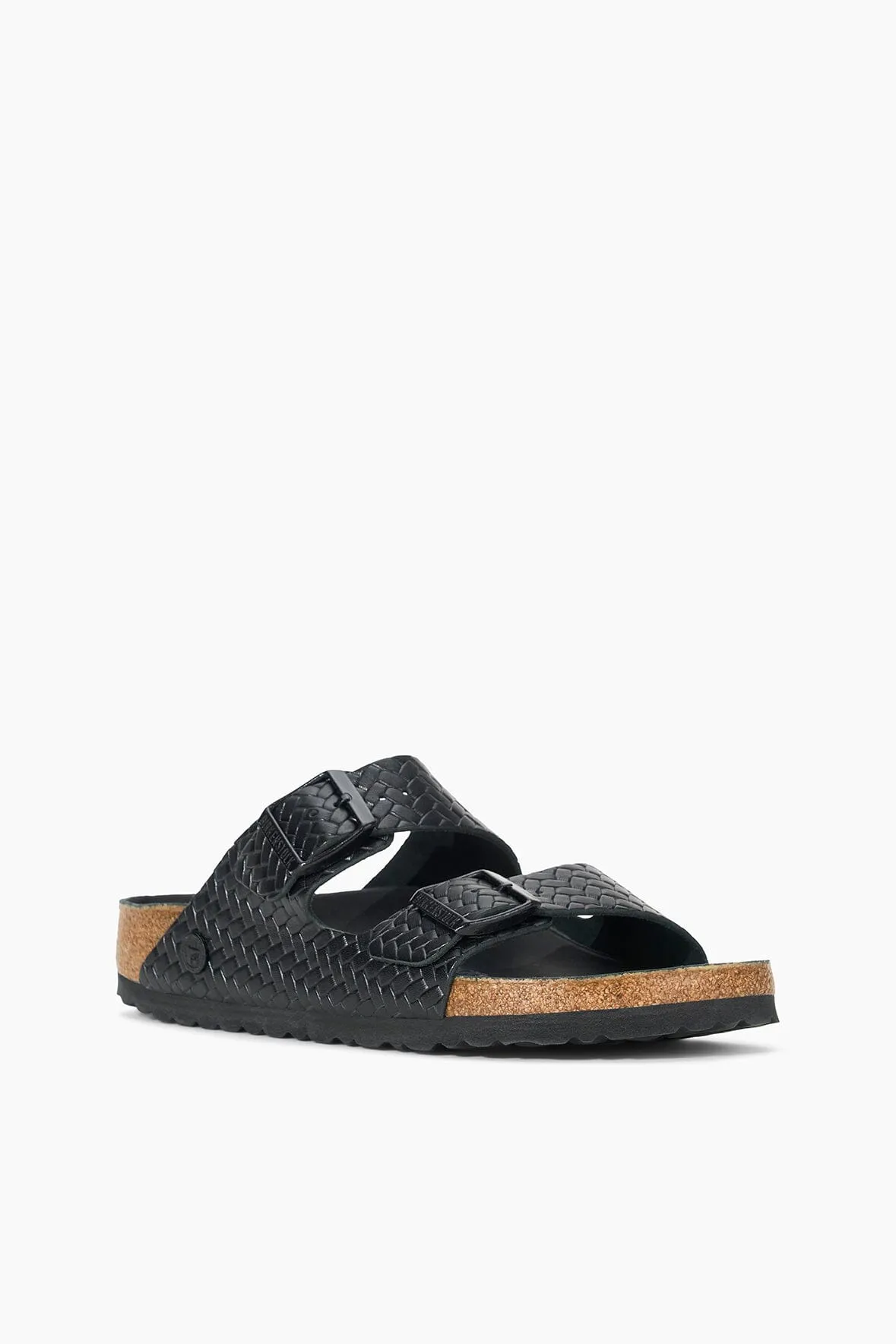 BIRKENSTOCK ARIZONA WOVEN EMBOSSED SANDAL | BLACK flexible sole