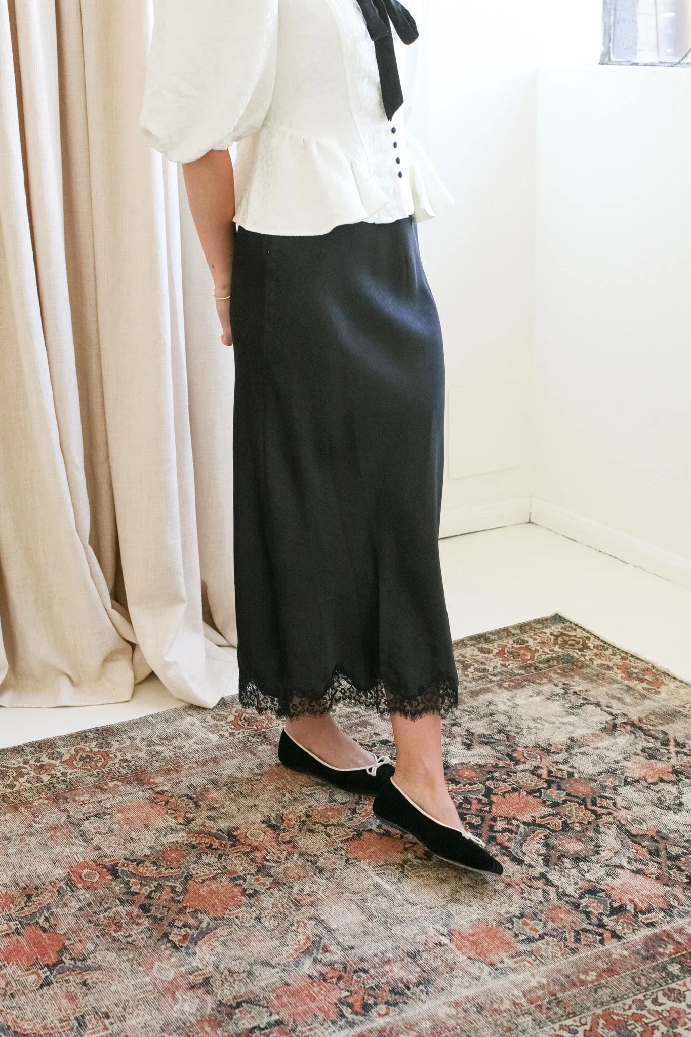 Black Lace Slip Skirt campus youth