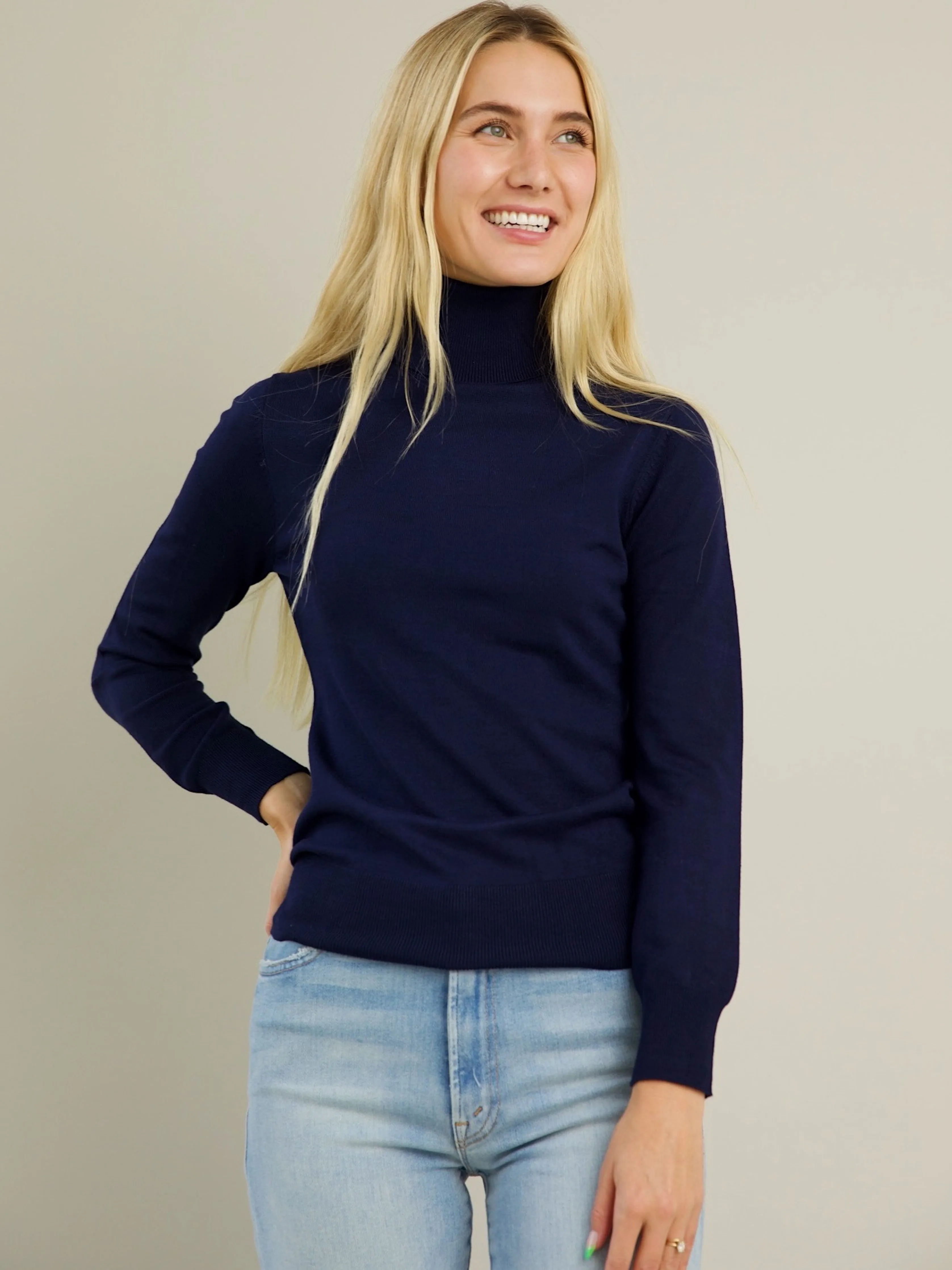 Blythe Turtleneck - Navy Neat Lines